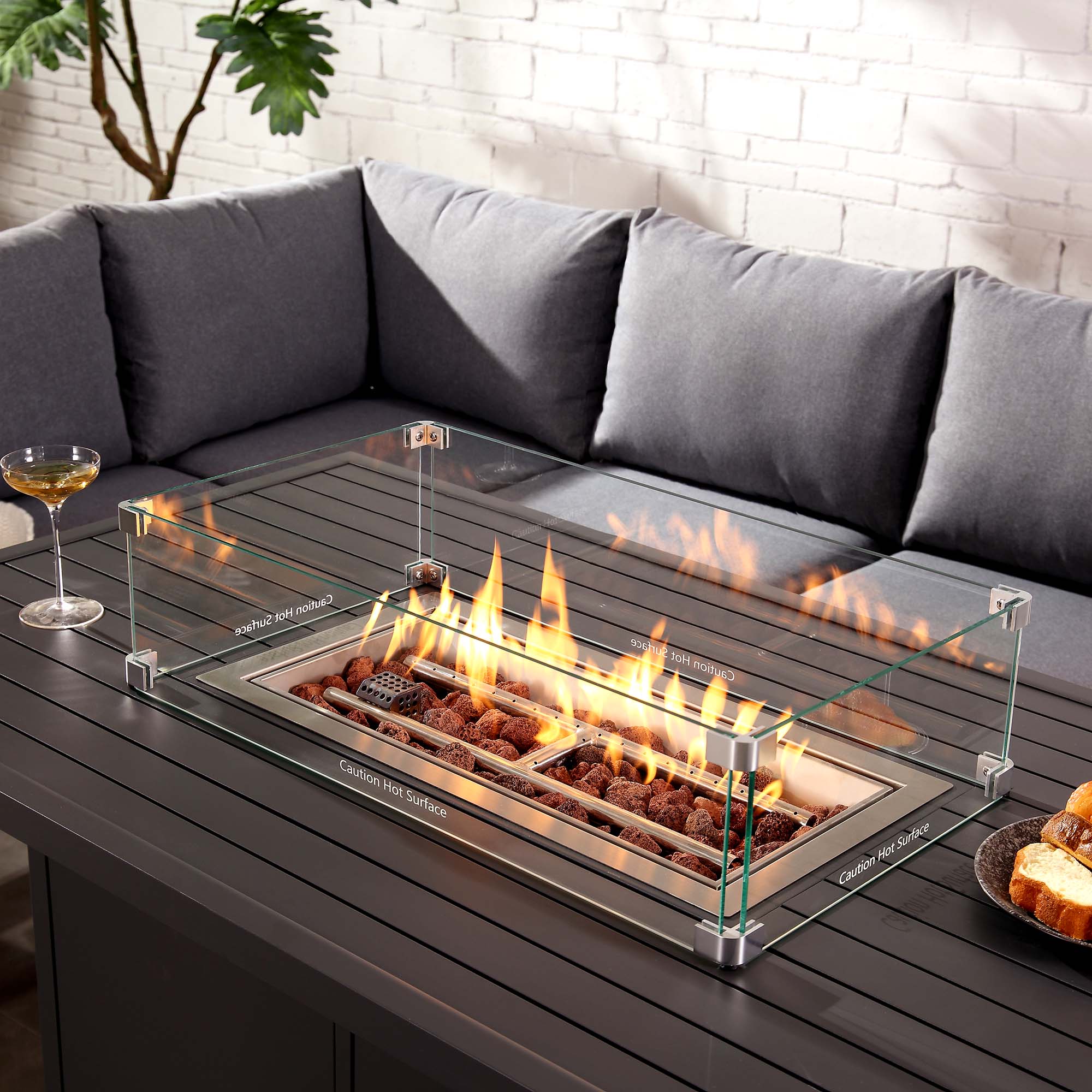 Albany Aluminium Large Corner Casual Dining Set with Firepit Table, Grey - Image 3