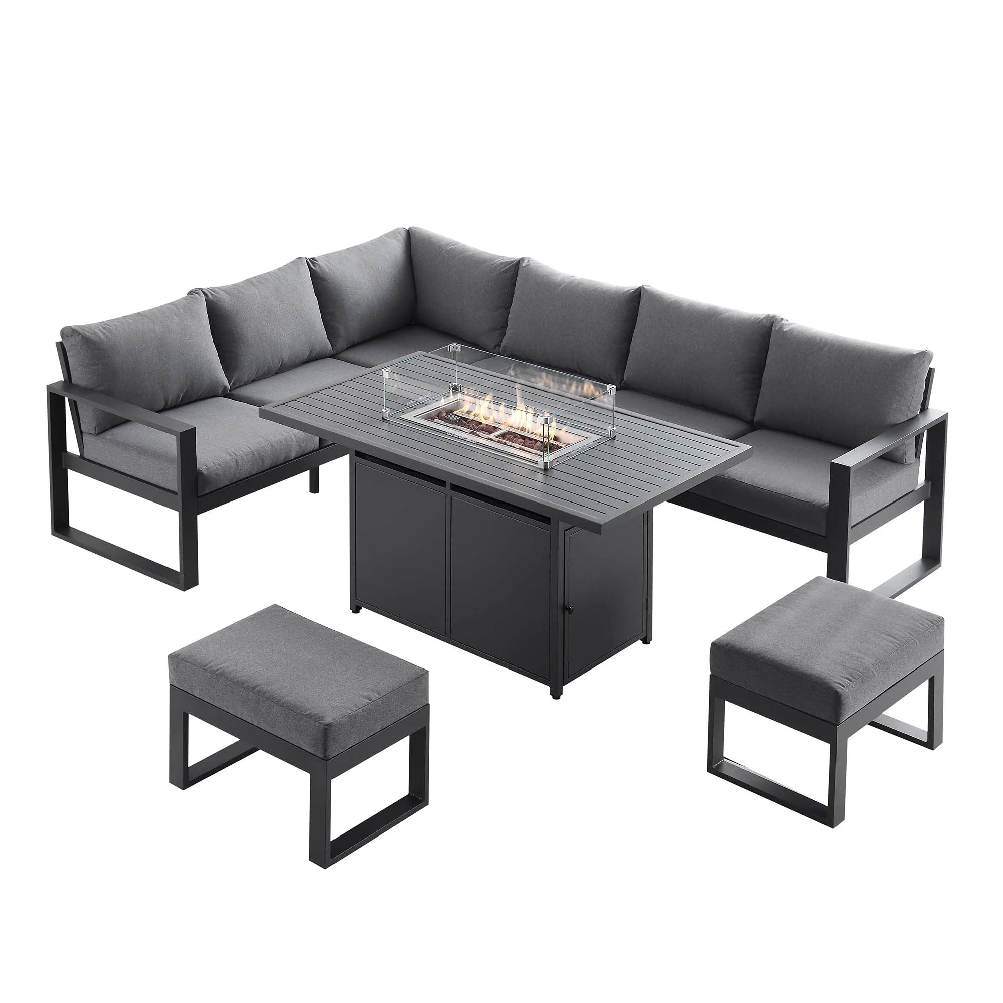 Albany Aluminium Large Corner Casual Dining Set with Firepit Table, Grey - Image 5