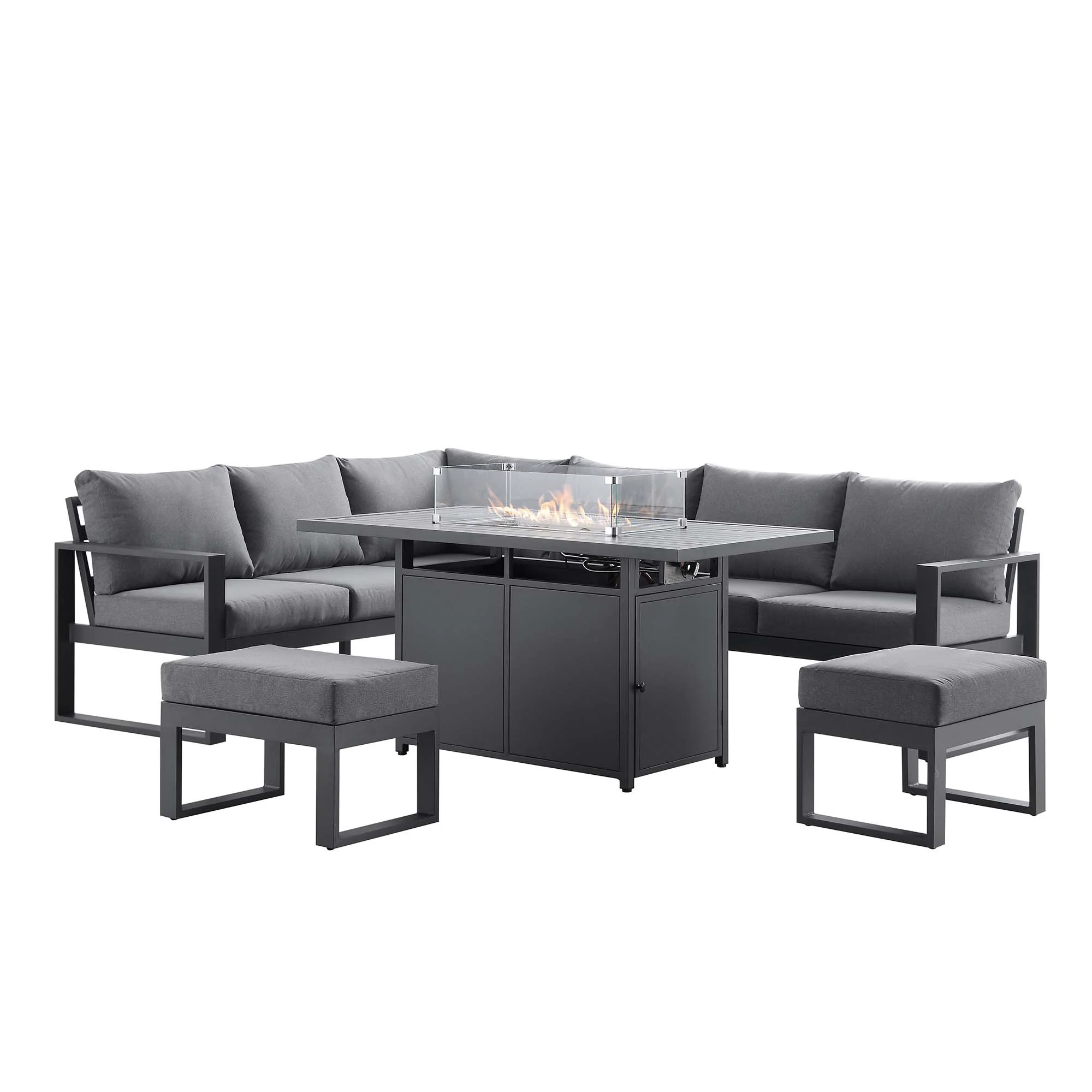 Albany Aluminium Large Corner Casual Dining Set with Firepit Table, Grey - Image 8