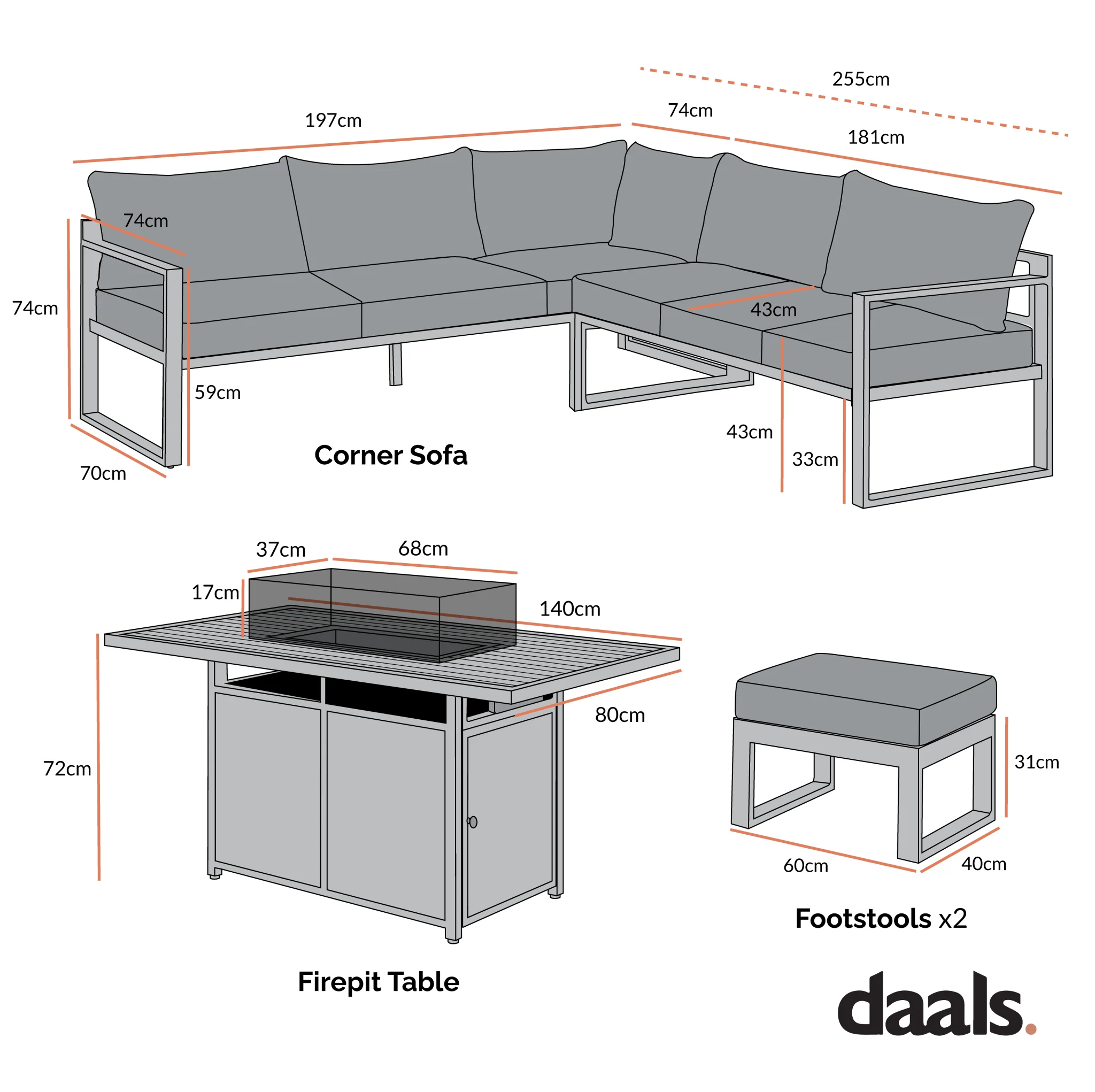 Albany Aluminium Large Corner Casual Dining Set with Firepit Table, Taupe - Image 5