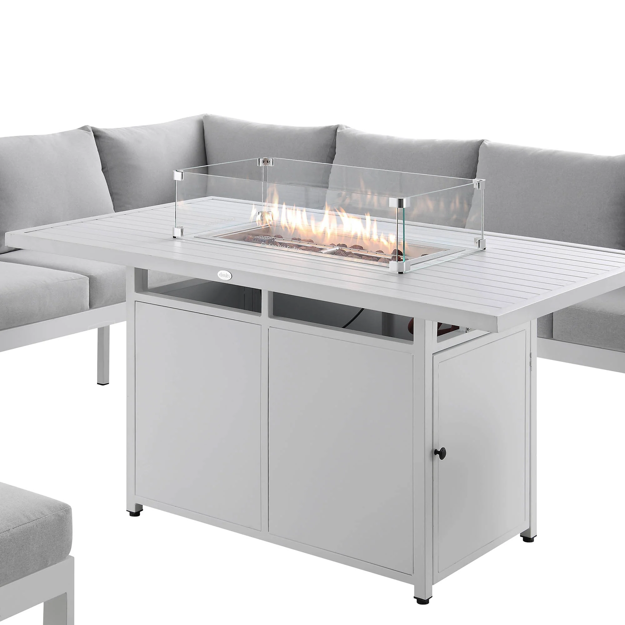 Albany Aluminium Large Corner Casual Dining Set with Firepit Table, White - Image 11