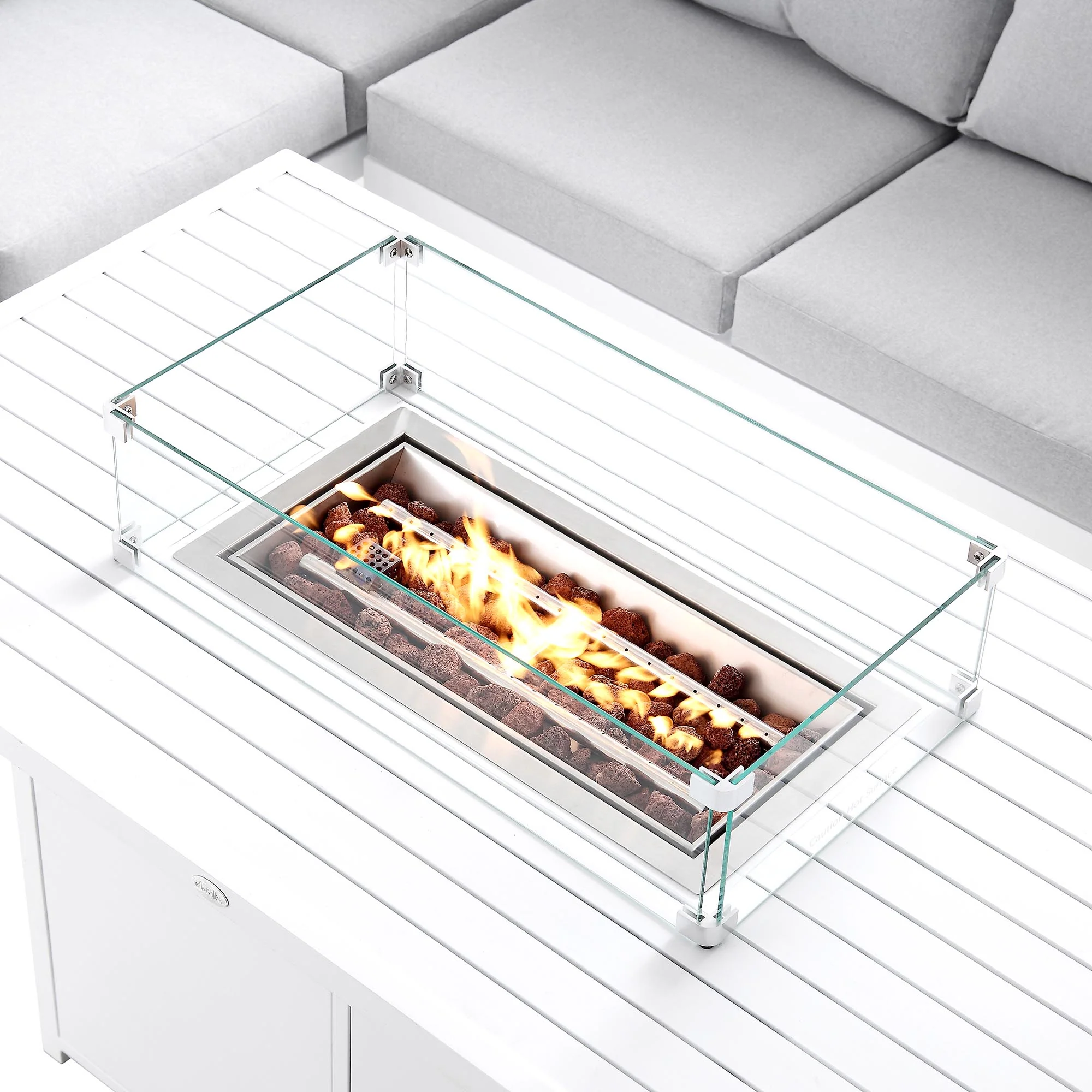 Albany Aluminium Large Corner Casual Dining Set with Firepit Table, White - Image 16