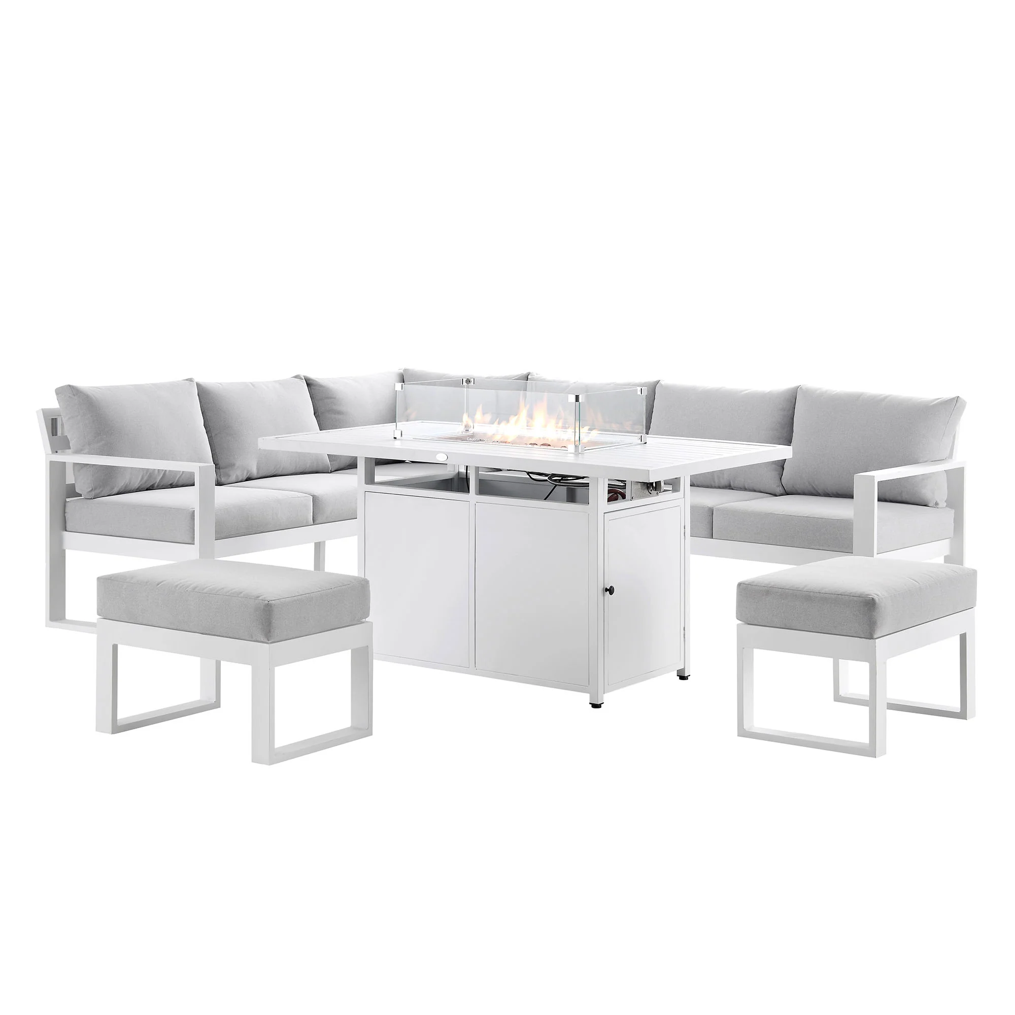 Albany Aluminium Large Corner Casual Dining Set with Firepit Table, White - Image 7