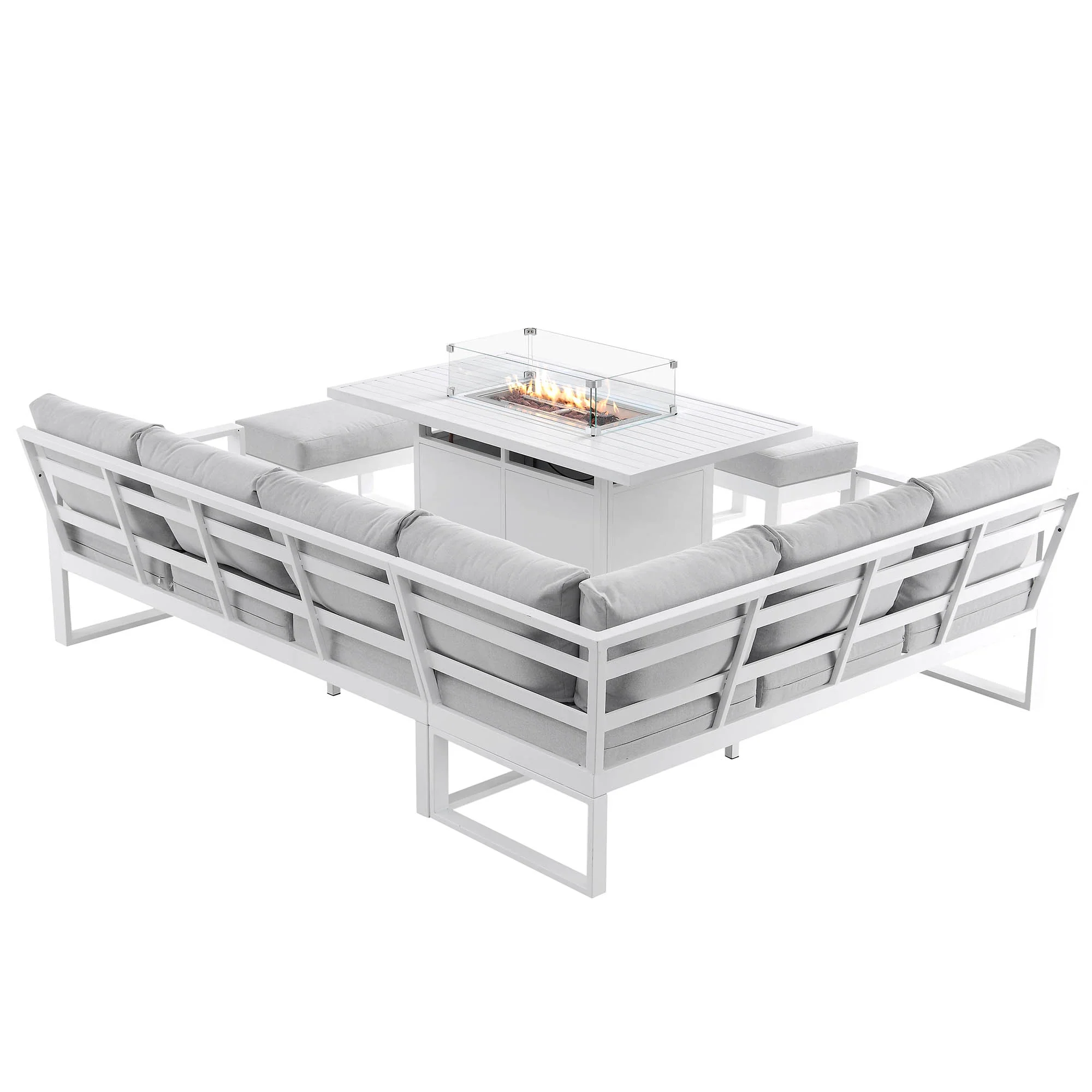 Albany Aluminium Large Corner Casual Dining Set with Firepit Table, White - Image 8