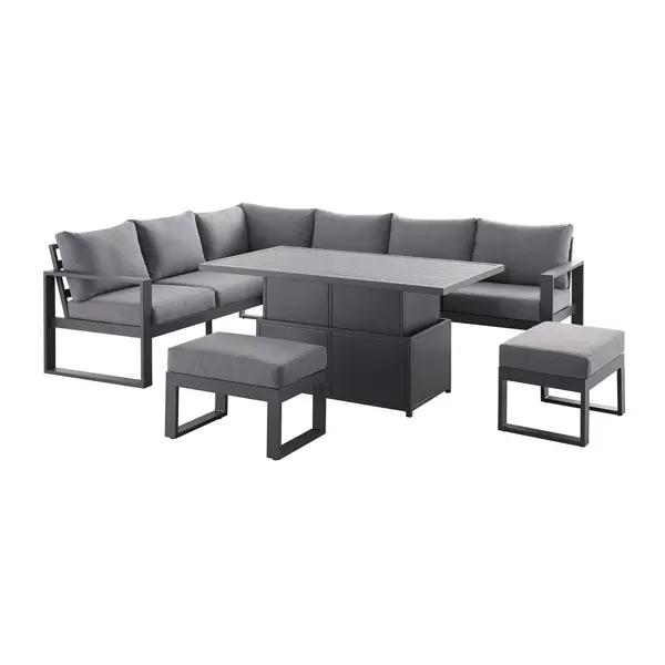 Albany Aluminium Large Corner Casual Dining Set with Rising Table, Grey - Image 5