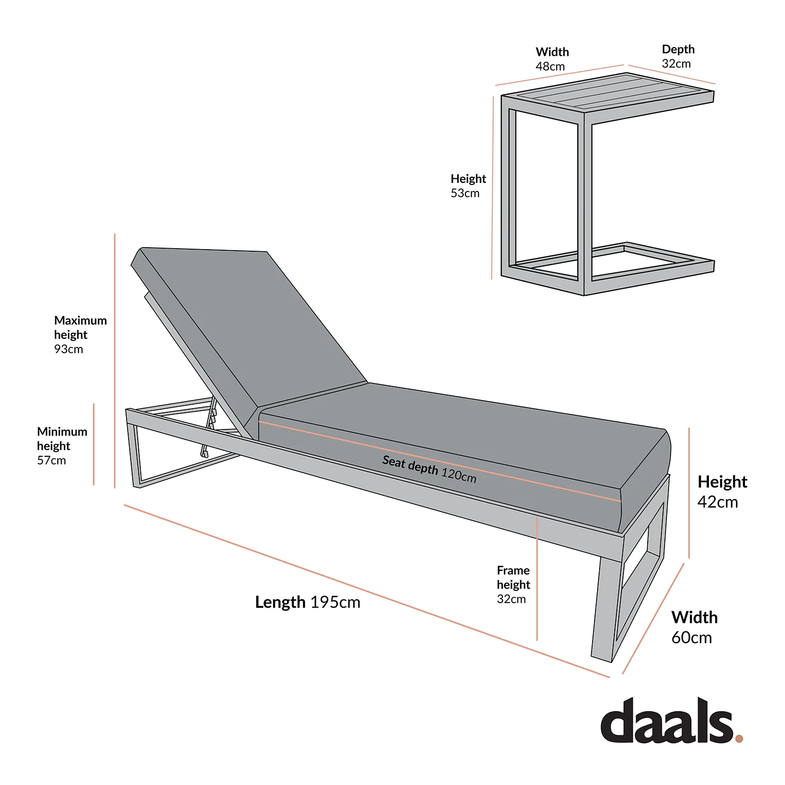 Albany Aluminium Sun Lounger and Side Table Set, Grey - Image 5