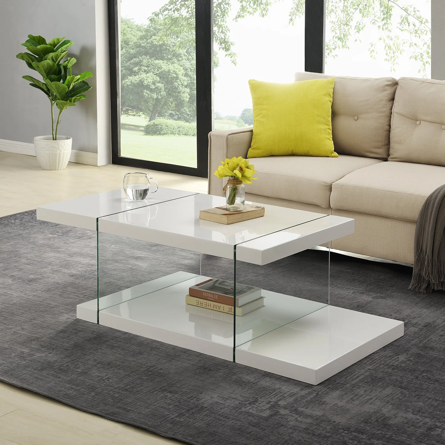 Albion White High Gloss and Glass Coffee Table - Image 2
