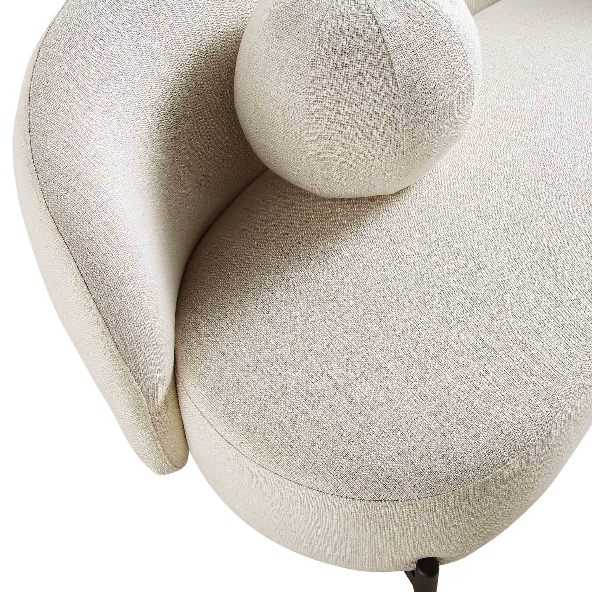 Amboise 3-Seater Curved Sofa with Ball Cushions, Beige Linen Blend - Image 14