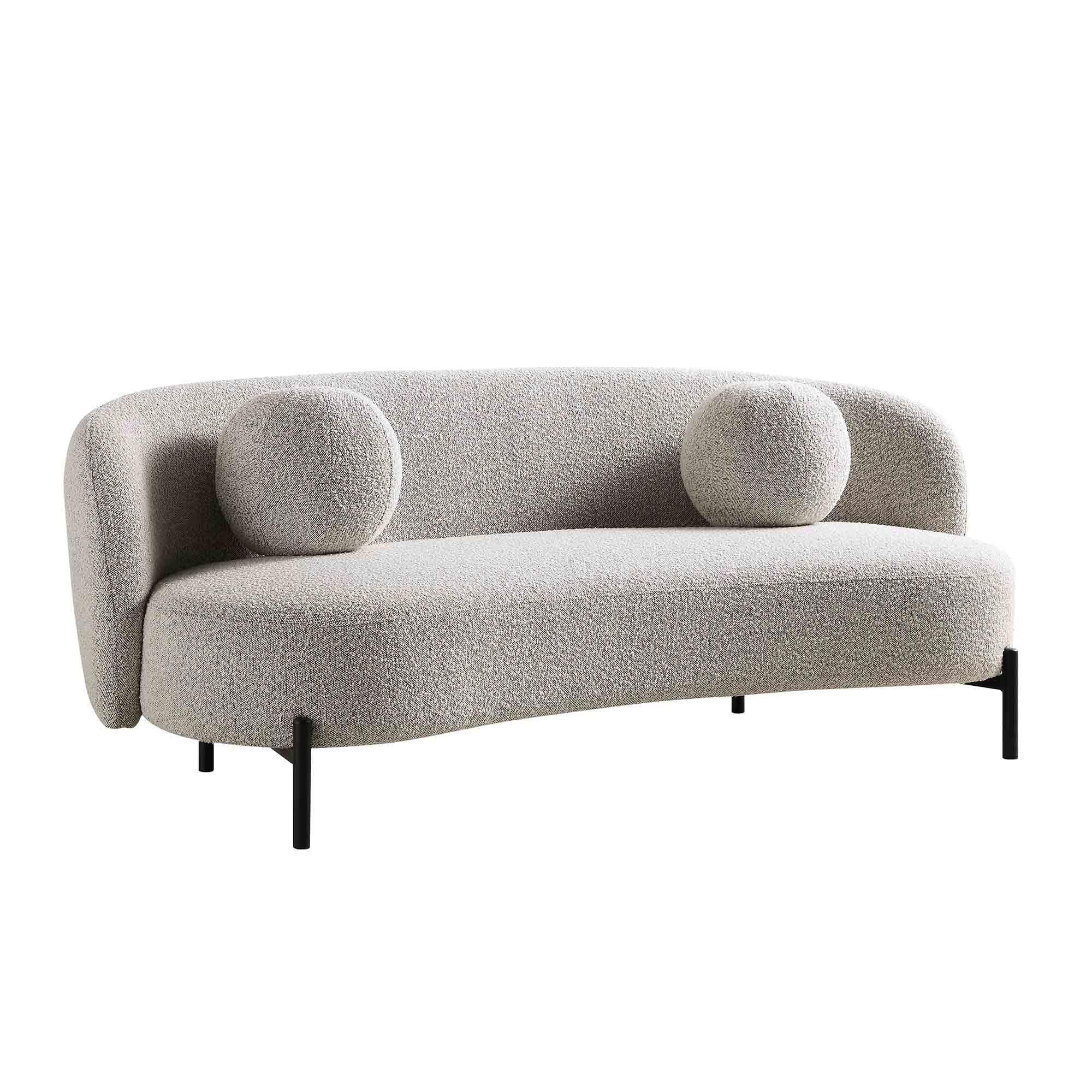 Amboise 3-Seater Curved Sofa with Ball Cushions, Mist Grey Boucle - Image 5