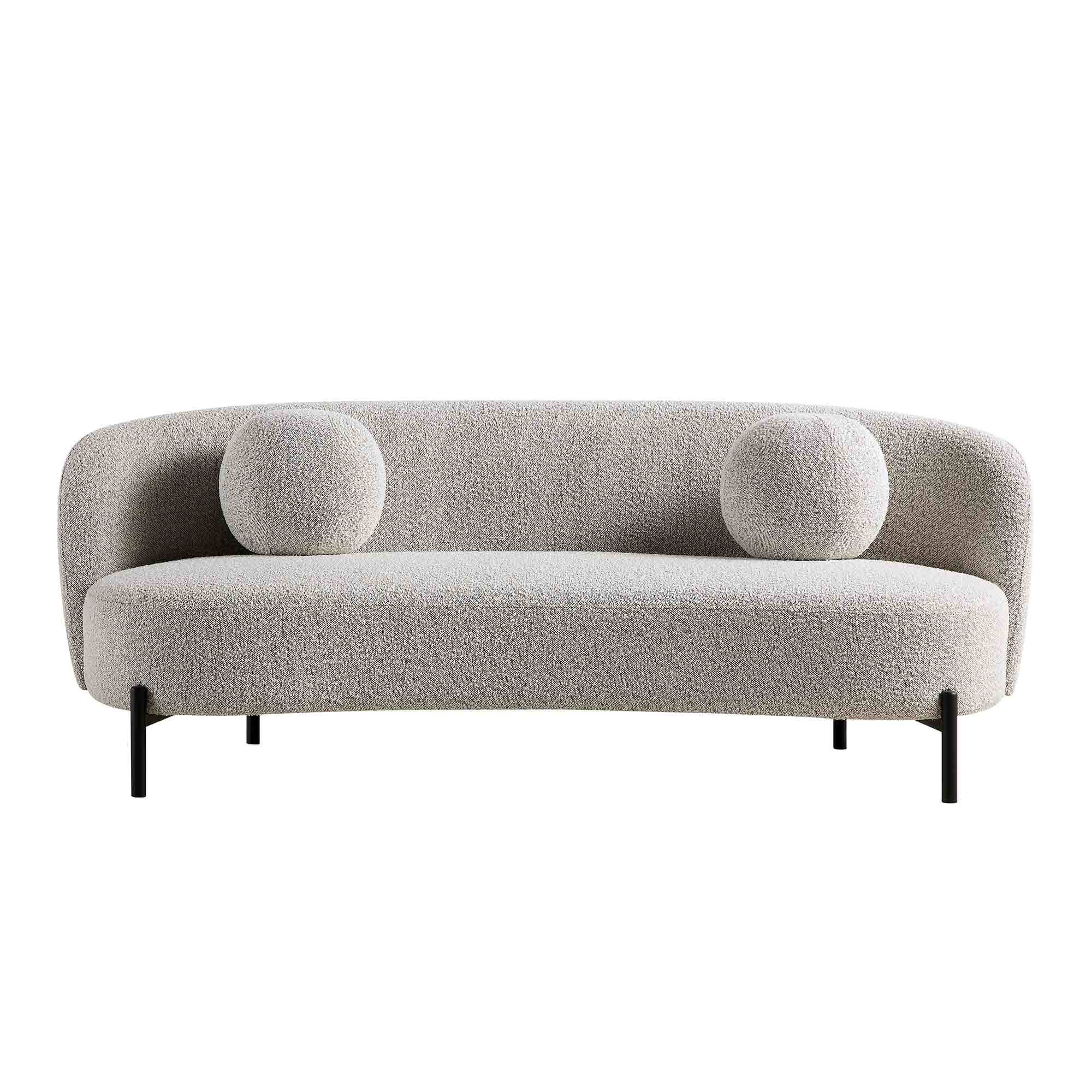 Amboise 3-Seater Curved Sofa with Ball Cushions, Mist Grey Boucle - Image 8