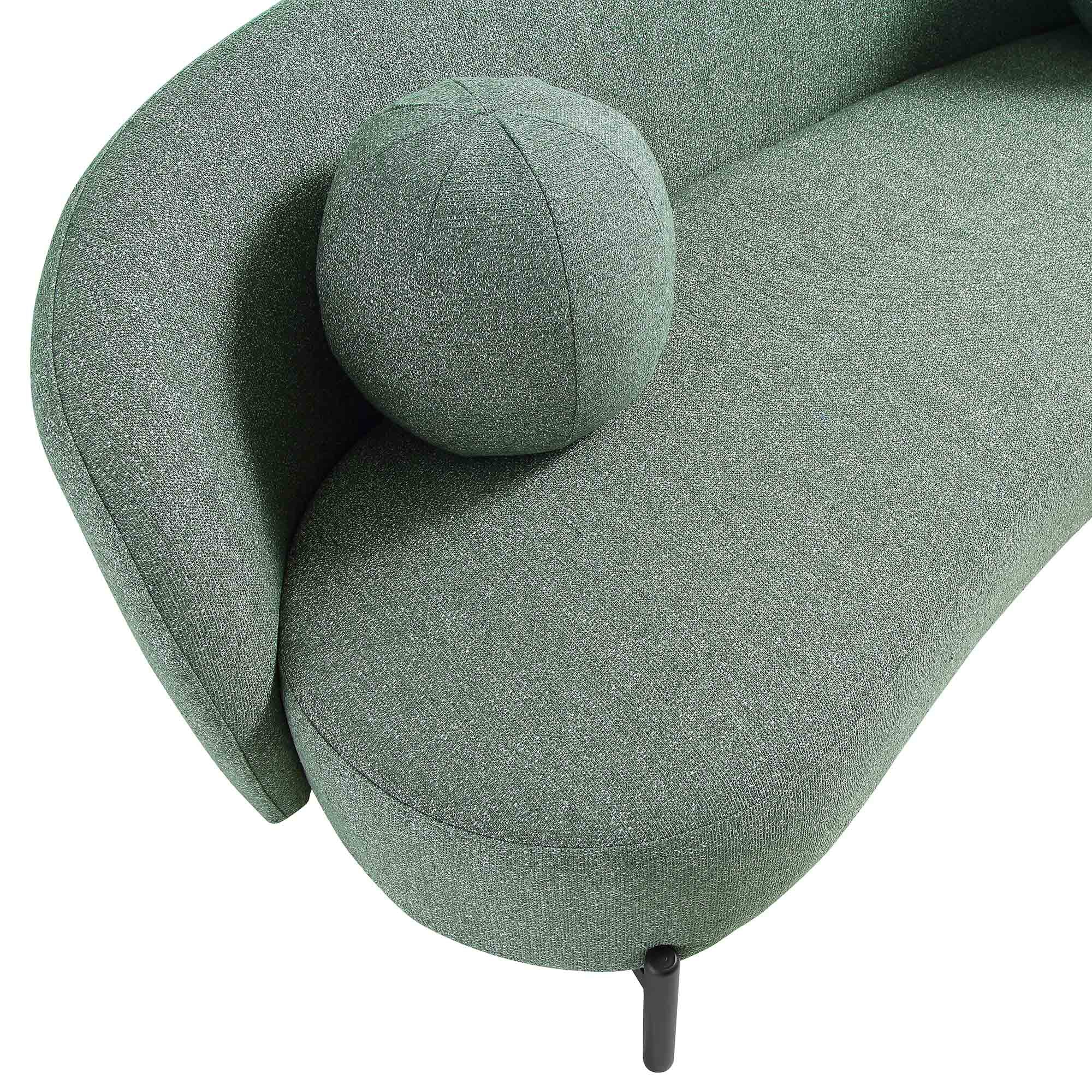 Amboise 3-Seater Curved Sofa with Ball Cushions, Spruce Green Textured Fabric - Image 12