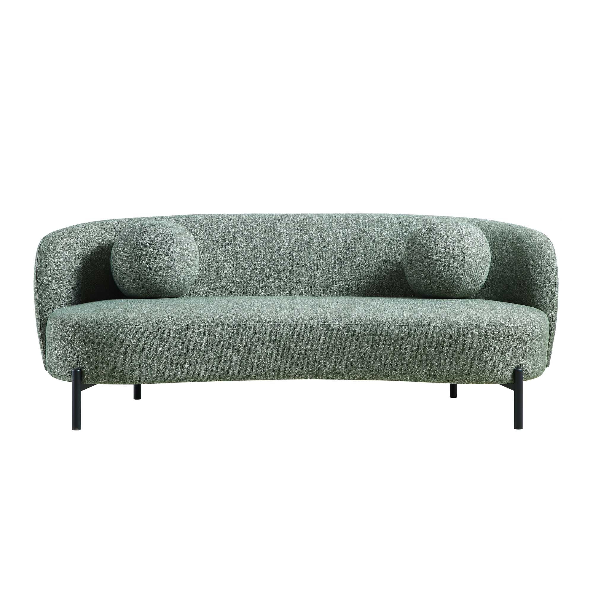 Amboise 3-Seater Curved Sofa with Ball Cushions, Spruce Green Textured Fabric - Image 5