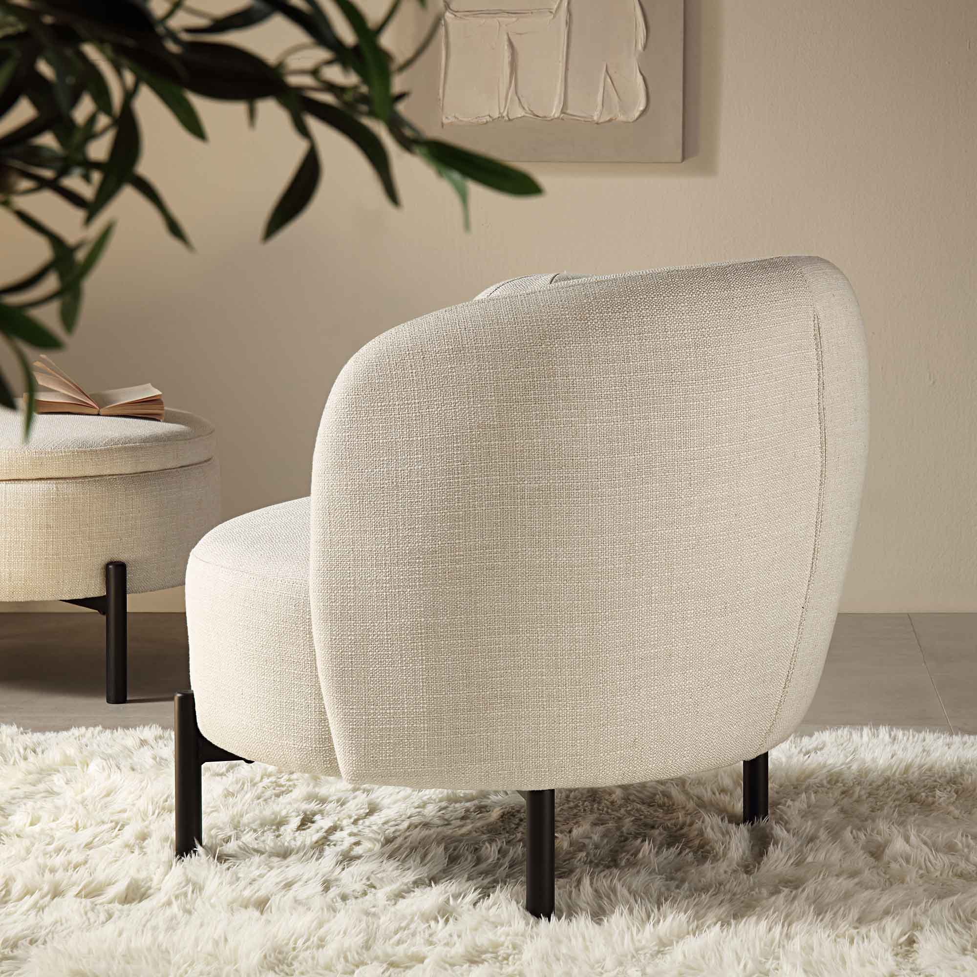 Amboise Armchair with Ball Cushion, Beige Linen Blend - Image 5