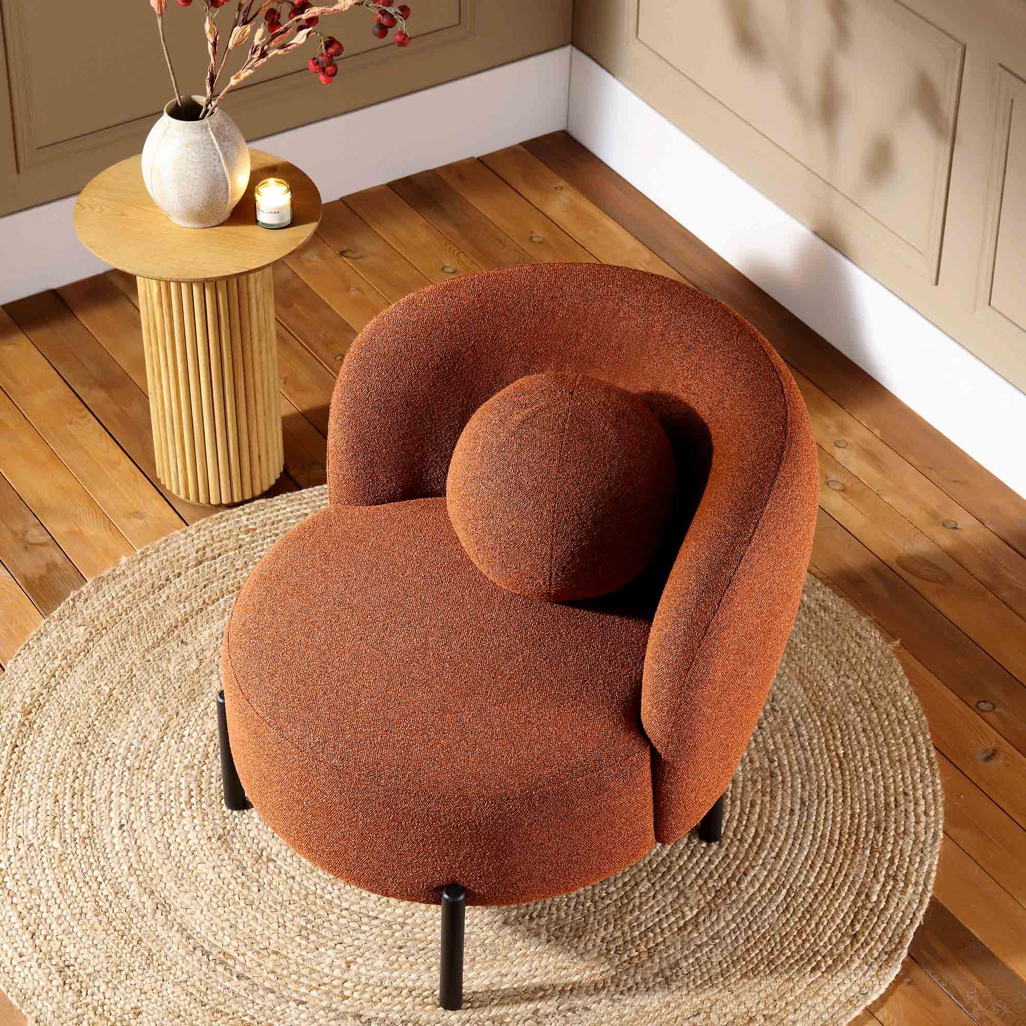 Amboise Armchair with Ball Cushion, Brick Boucle - Image 3