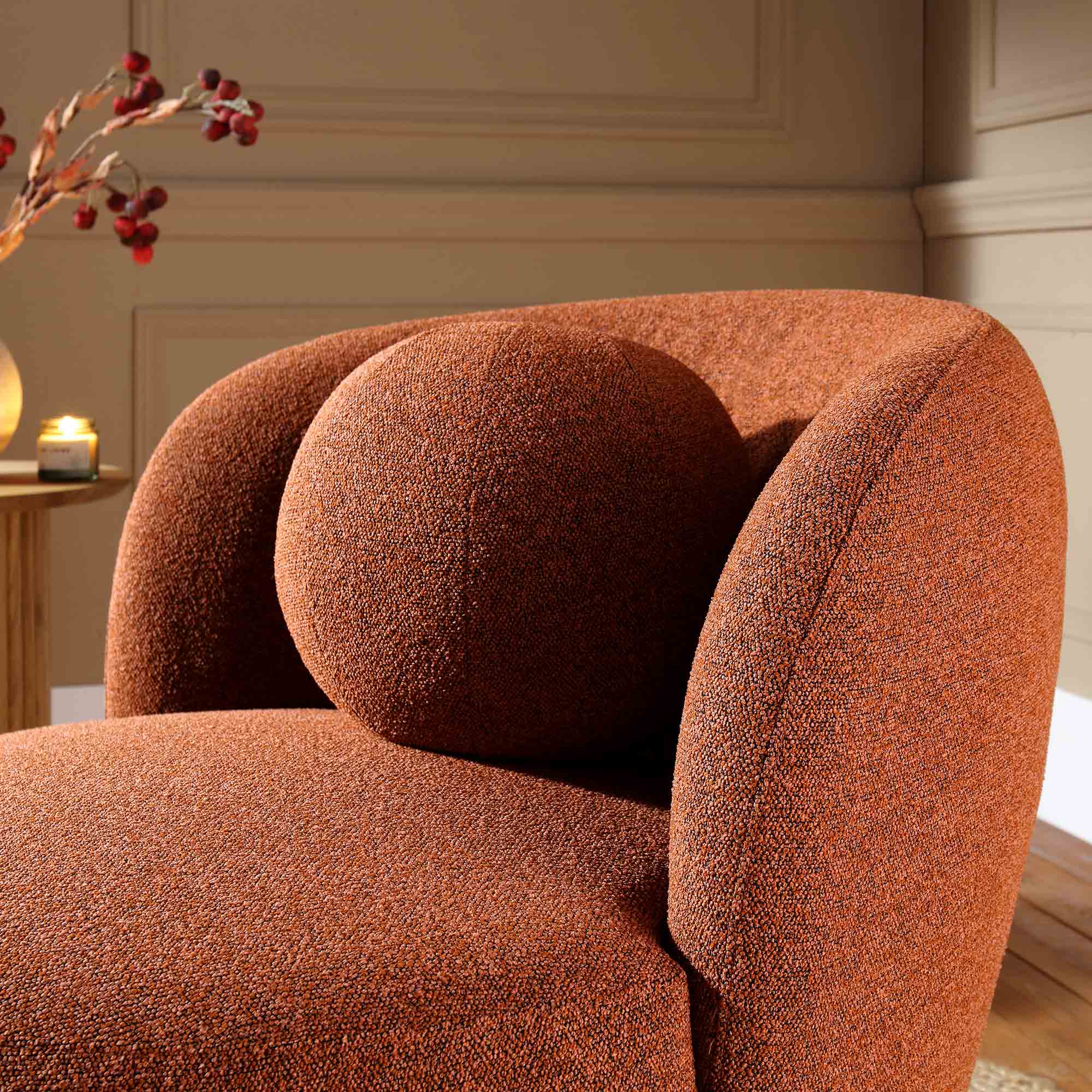 Amboise Armchair with Ball Cushion, Brick Boucle - Image 6