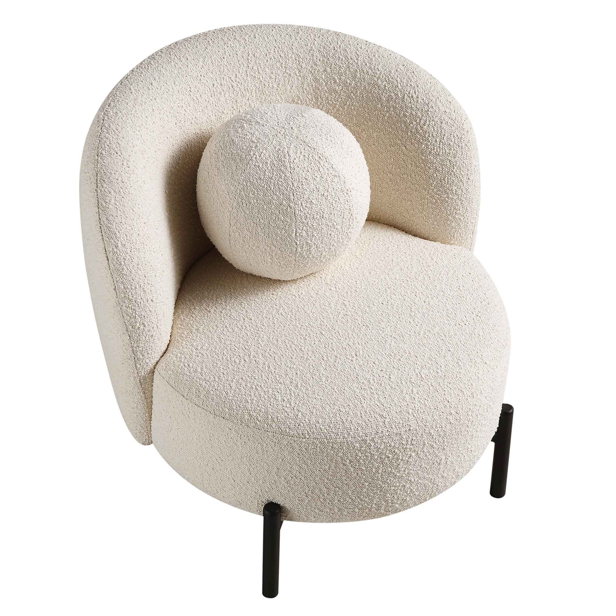 Amboise Armchair with Ball Cushion, Ecru Boucle - Image 12