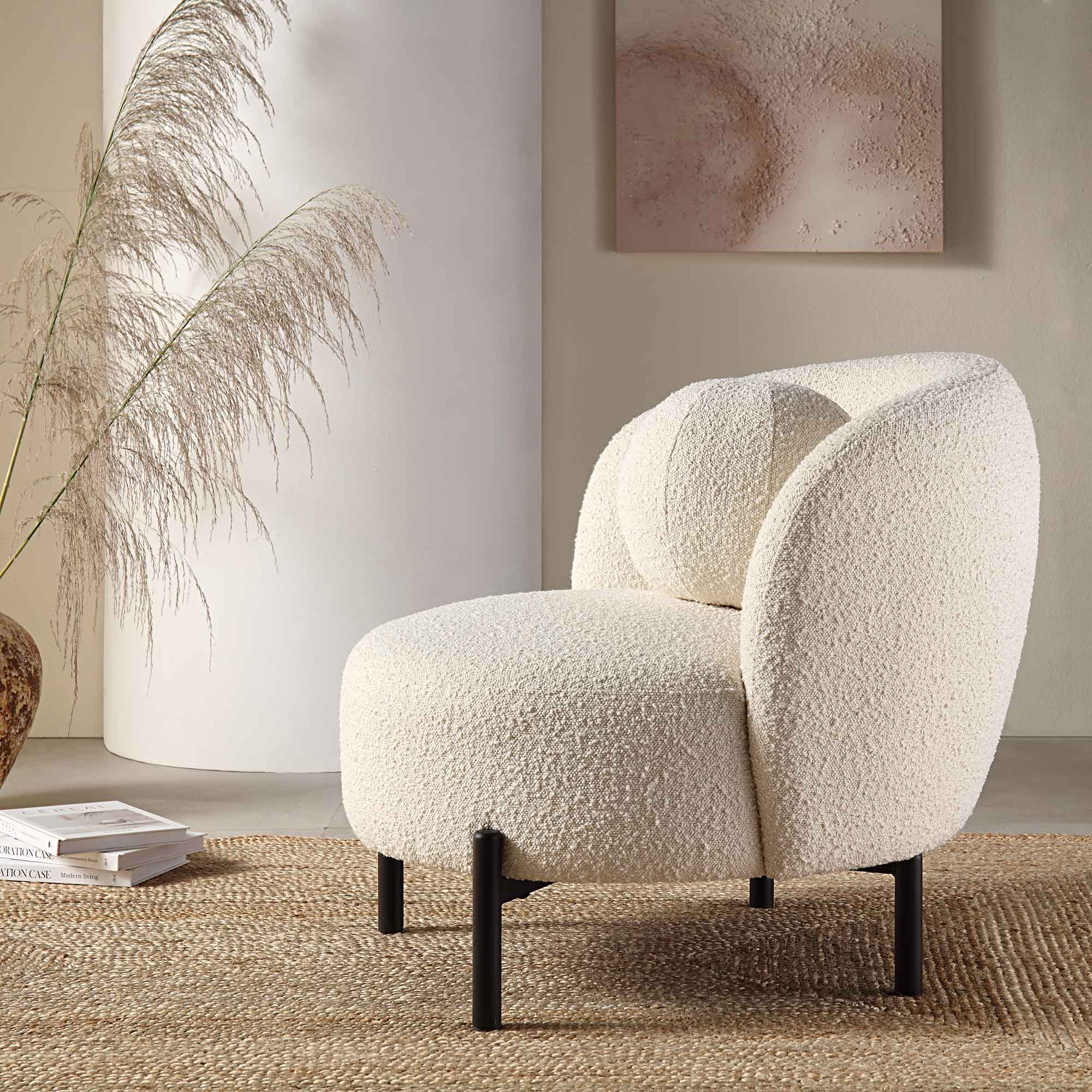 Amboise Armchair with Ball Cushion, Ecru Boucle - Image 4