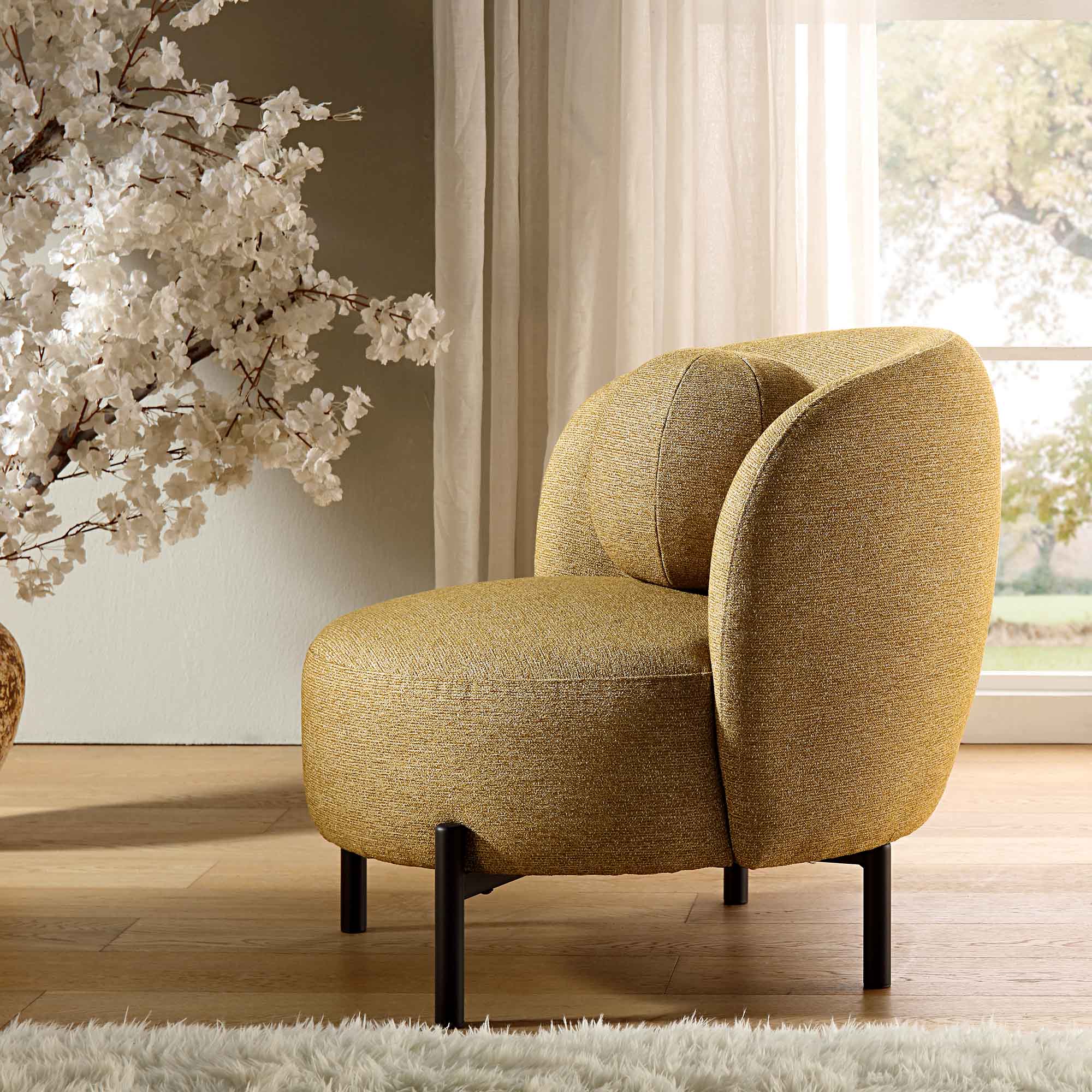 Amboise Armchair with Ball Cushion, Marigold Textured Fabric - Image 4