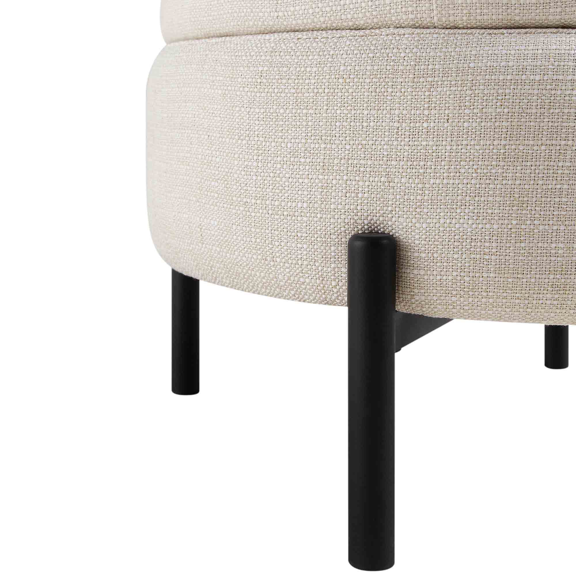 Amboise Round Storage Pouffe, Beige Linen Blend - Image 11