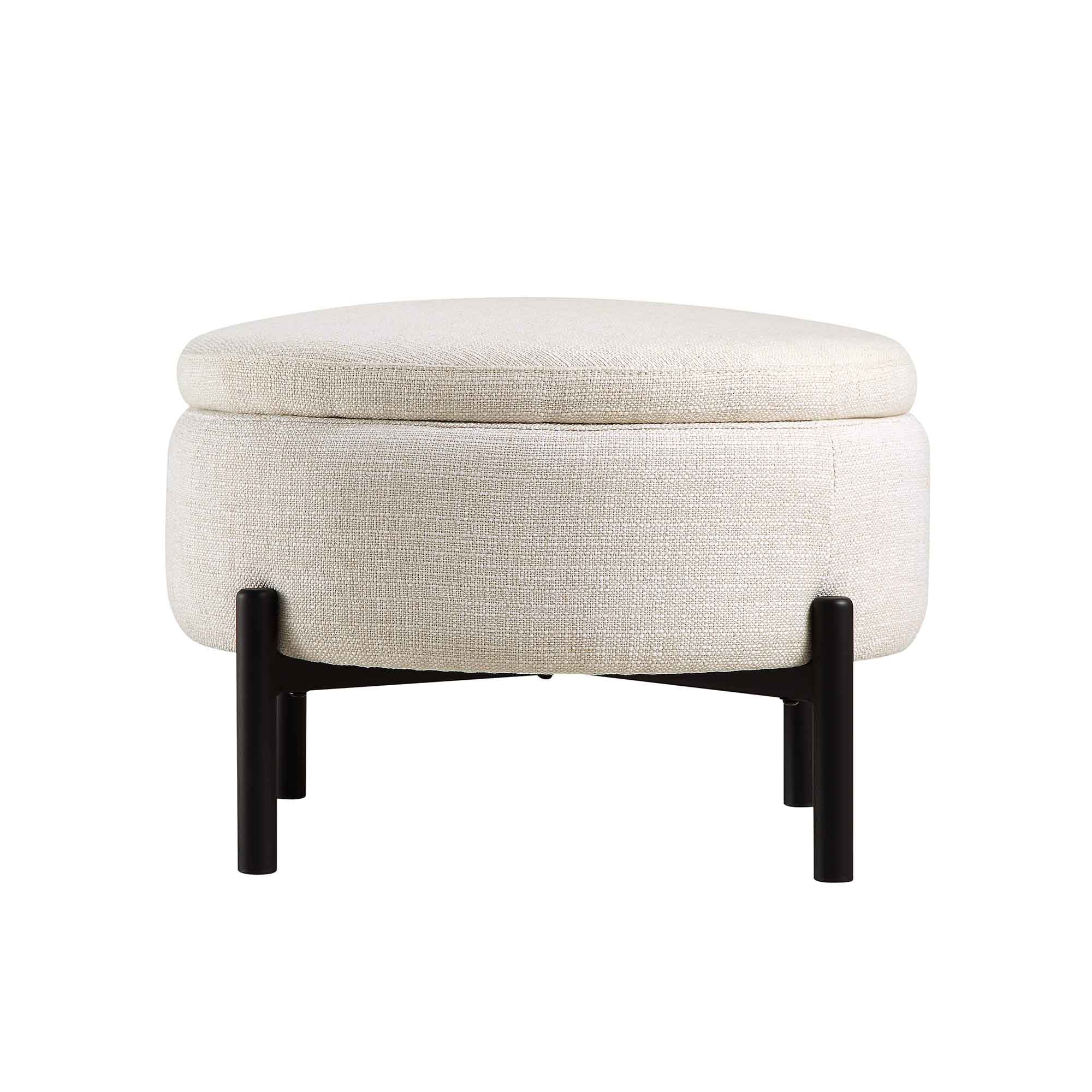 Amboise Round Storage Pouffe, Beige Linen Blend - Image 7