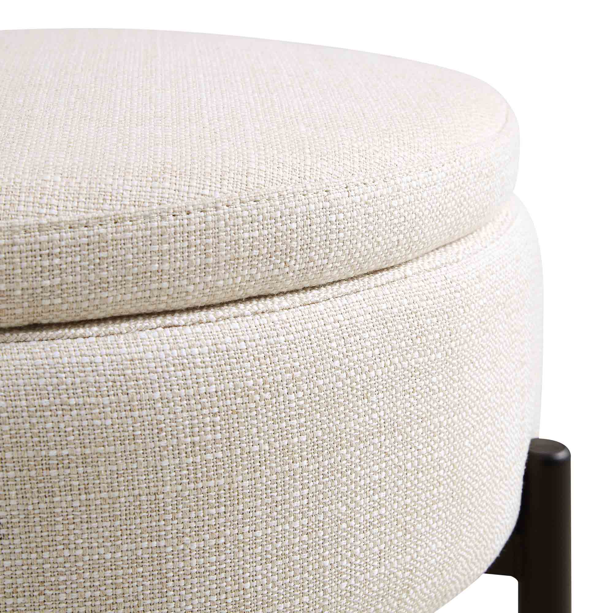 Amboise Round Storage Pouffe, Beige Linen Blend - Image 9