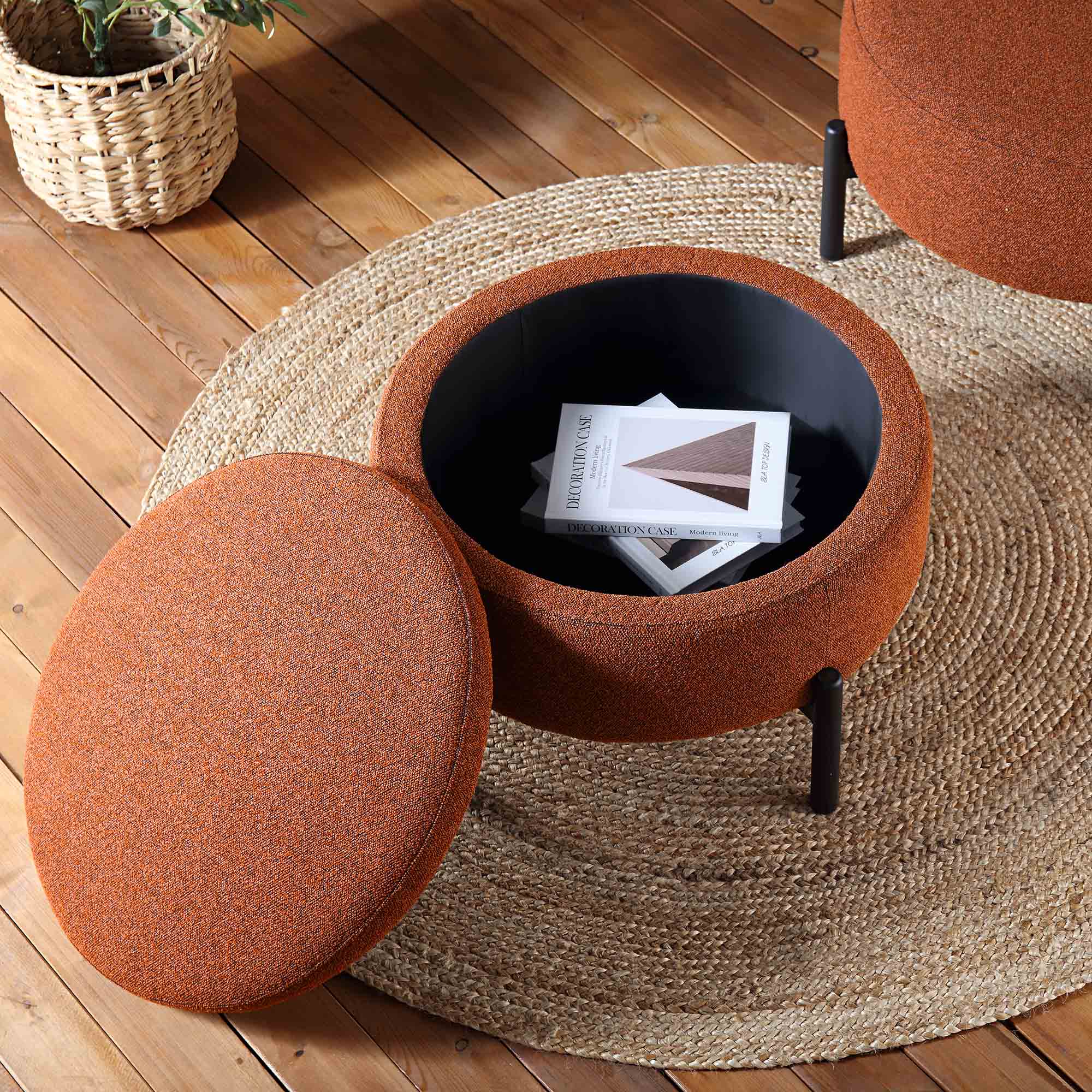 Amboise Round Storage Pouffe, Brick Boucle - Image 2