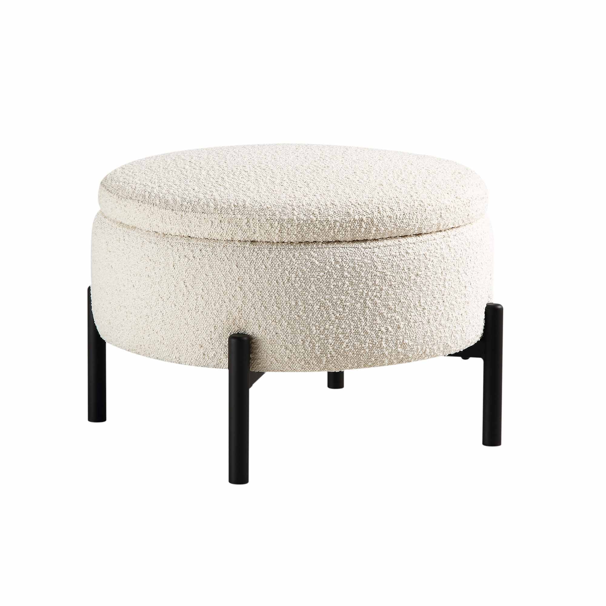 Amboise Round Storage Pouffe, Ecru Boucle - Image 4