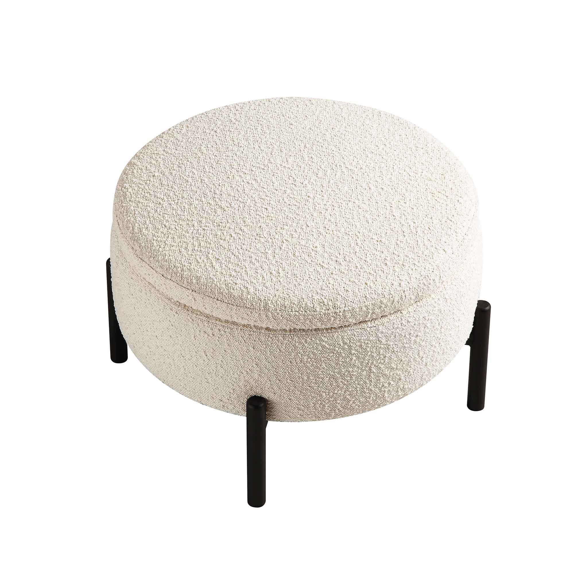 Amboise Round Storage Pouffe, Ecru Boucle - Image 5