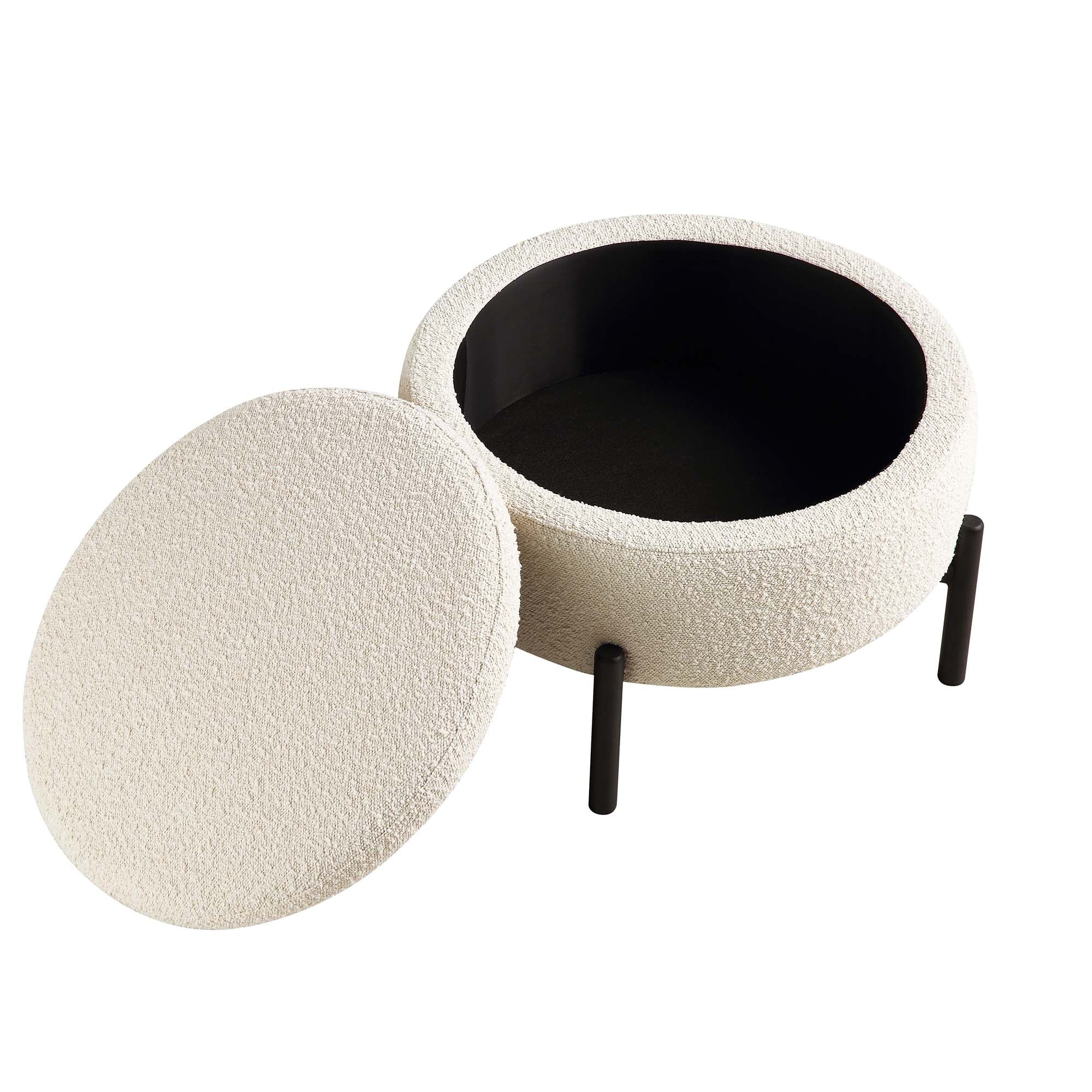 Amboise Round Storage Pouffe, Ecru Boucle - Image 7