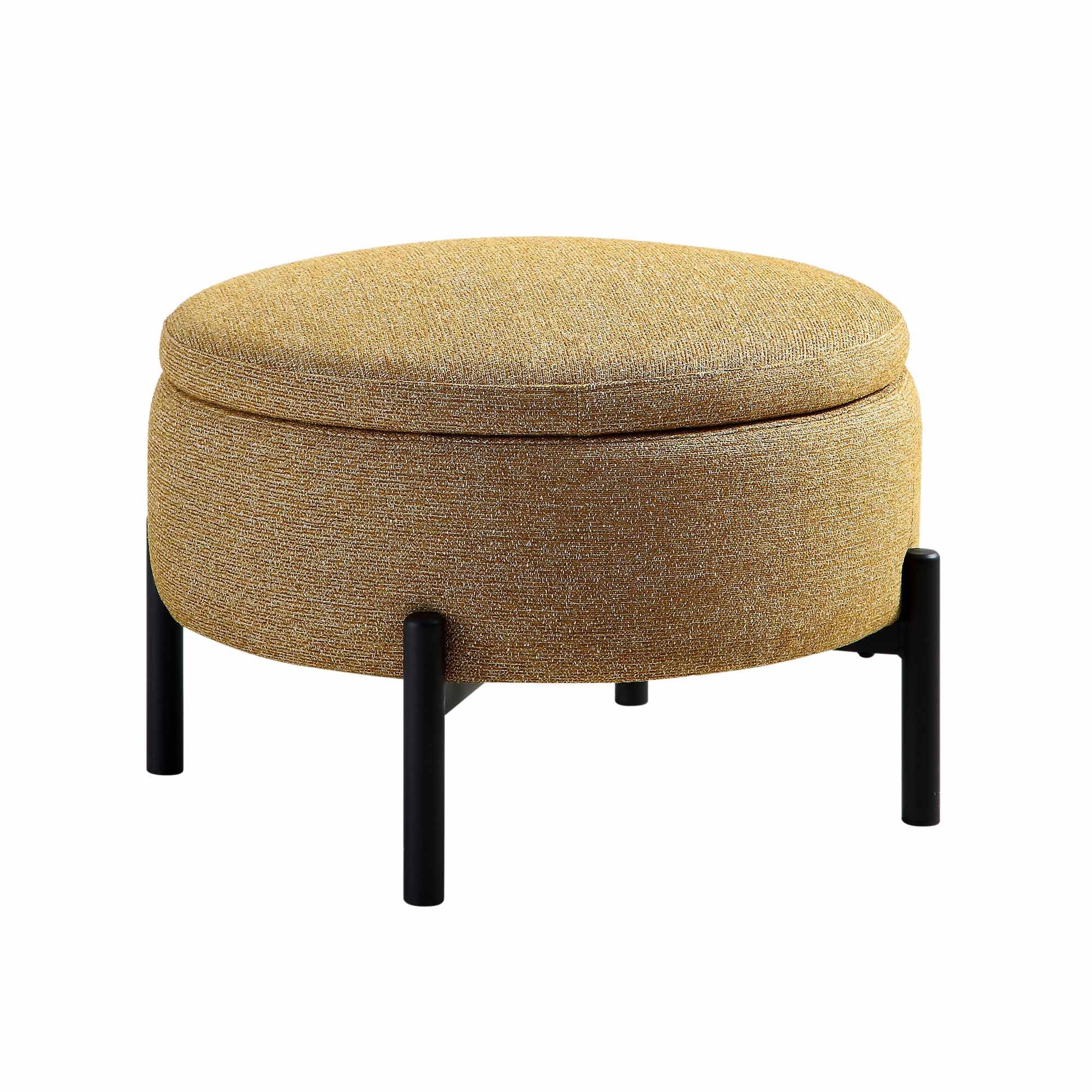 Amboise Round Storage Pouffe, Marigold Textured Fabric - Image 4