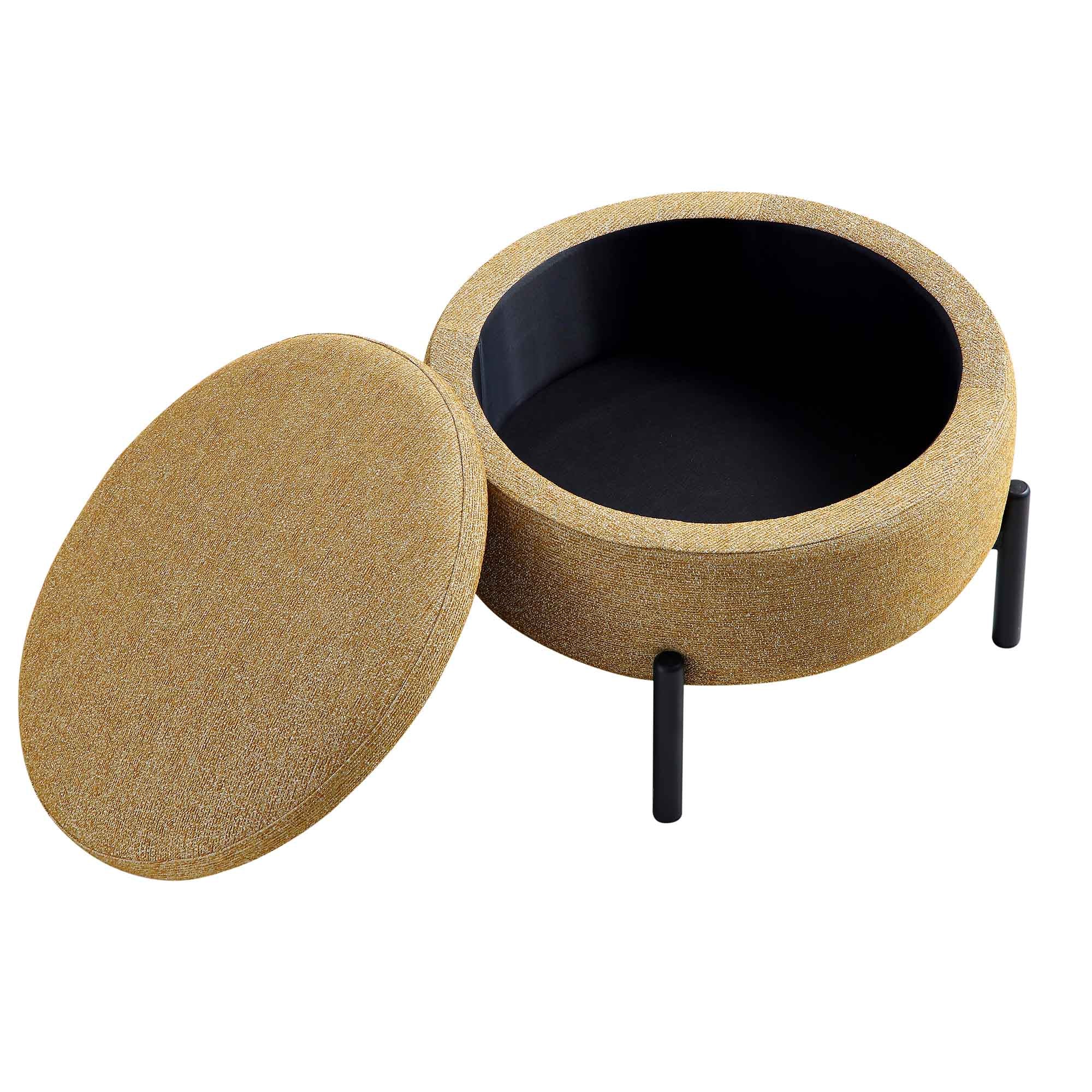 Amboise Round Storage Pouffe, Marigold Textured Fabric - Image 7