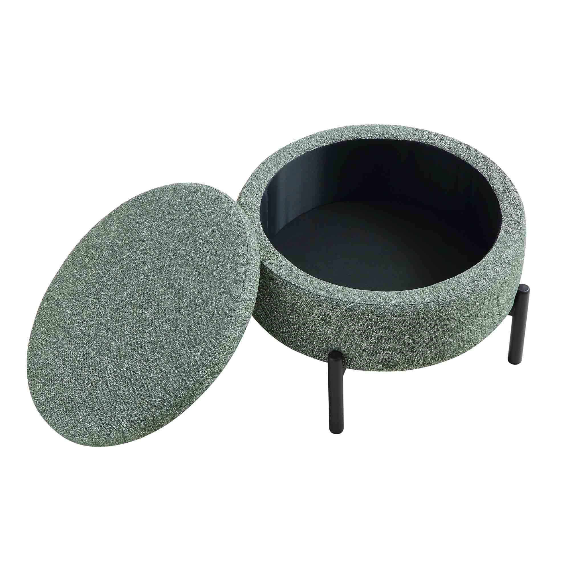 Amboise Round Storage Pouffe, Spruce Green Textured Fabric - Image 8