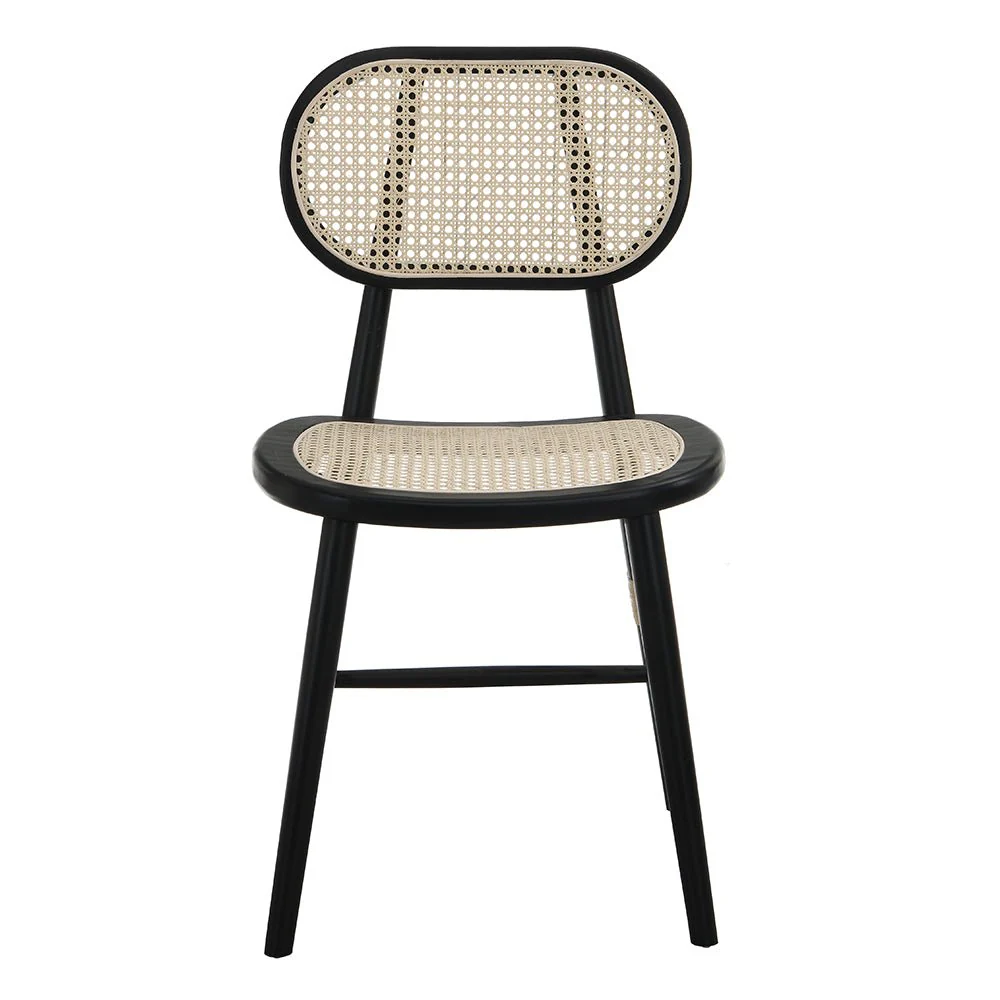 Anya+ Set of 2 Cane Rattan and Upholstered Dining Chairs, Black Colour - Image 6