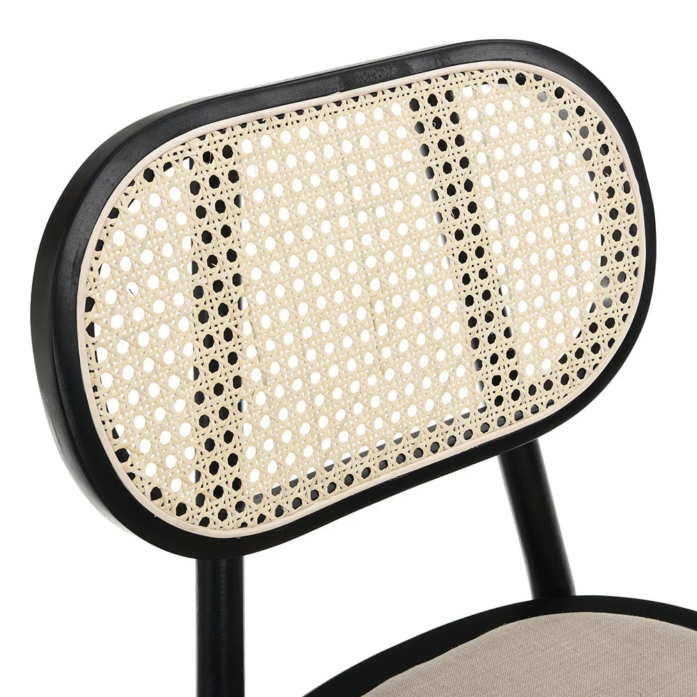 Anya Set of 2 Cane Rattan and Upholstered Dining Chairs, Black Colour - Image 8