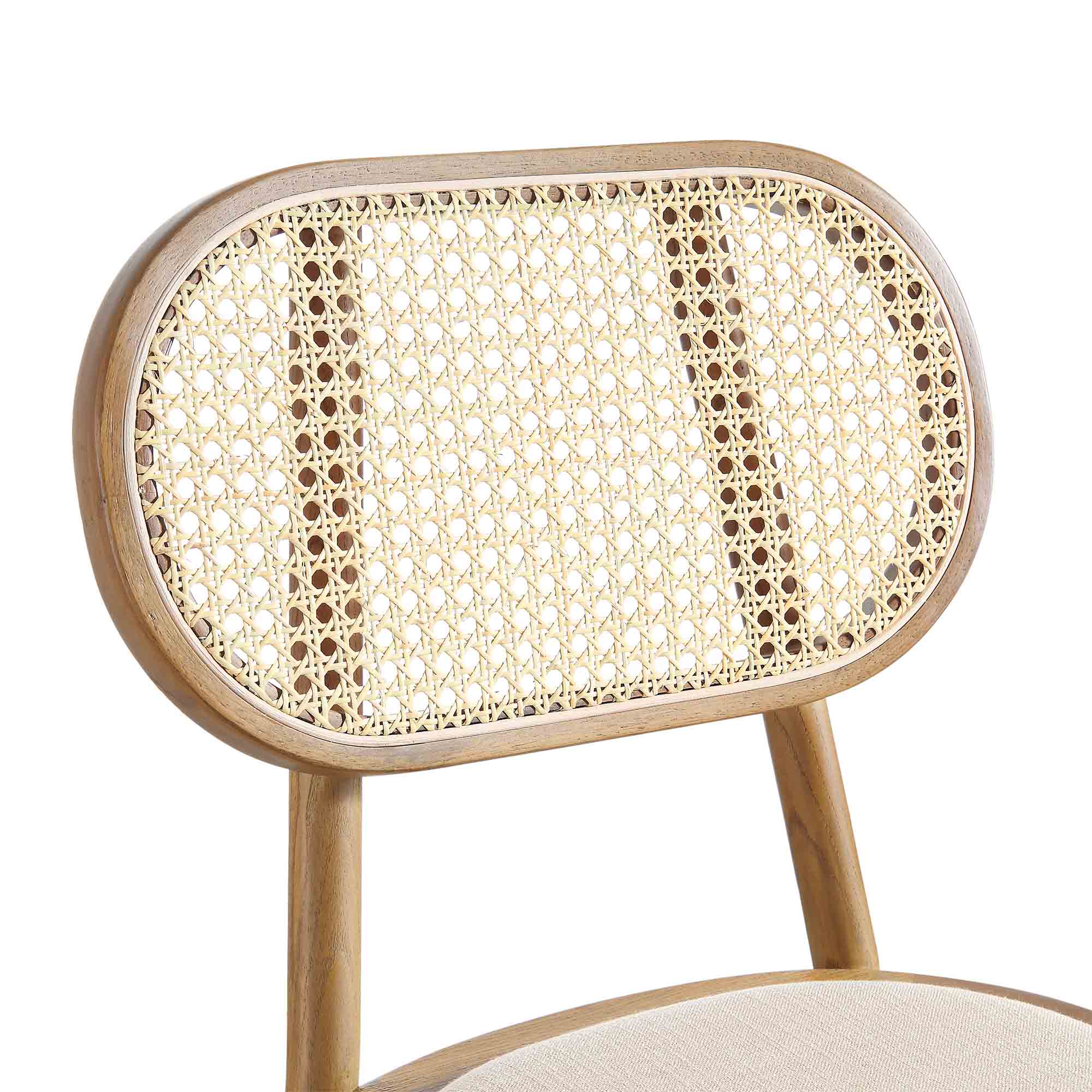 Anya Set of 2 Cane Rattan and Upholstered Dining Chairs, Light Walnut - Image 10