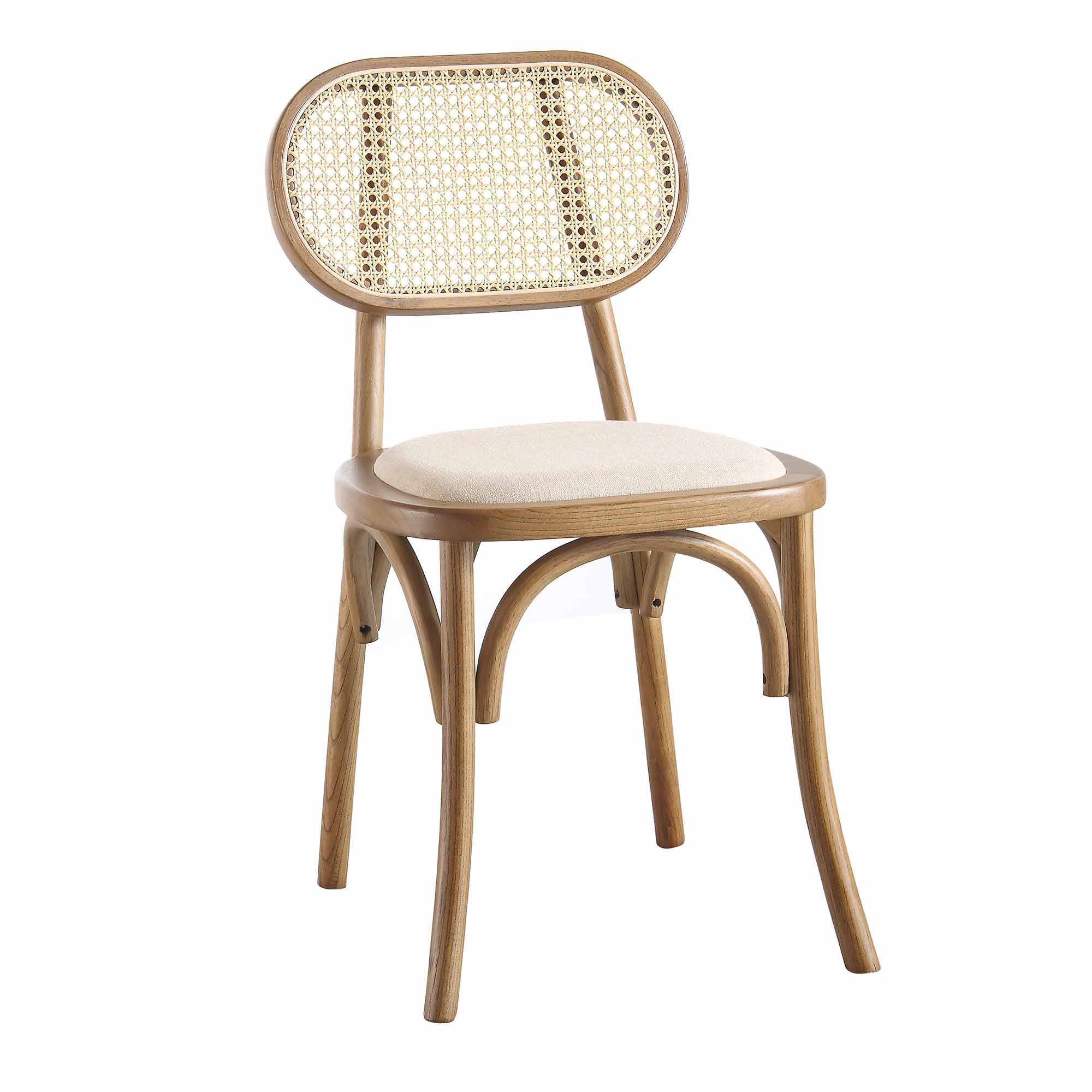Anya Set of 2 Cane Rattan and Upholstered Dining Chairs, Light Walnut - Image 6