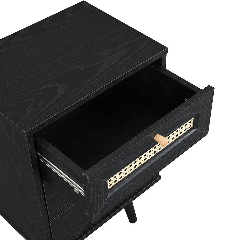 Anya Woven Rattan 3-Drawer Bedside Table in Black Colour - Image 7