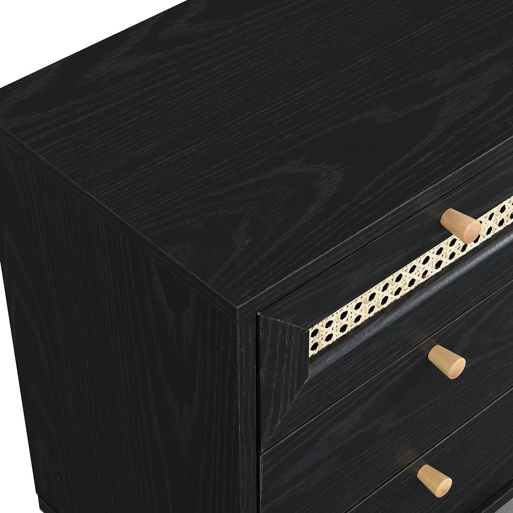 Anya Woven Rattan 3-Drawer Bedside Table in Black Colour - Image 8