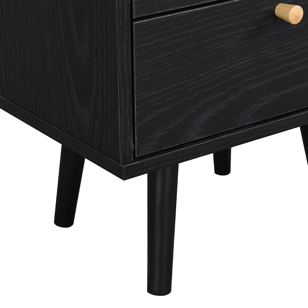 Anya Woven Rattan 3-Drawer Bedside Table in Black Colour - Image 9