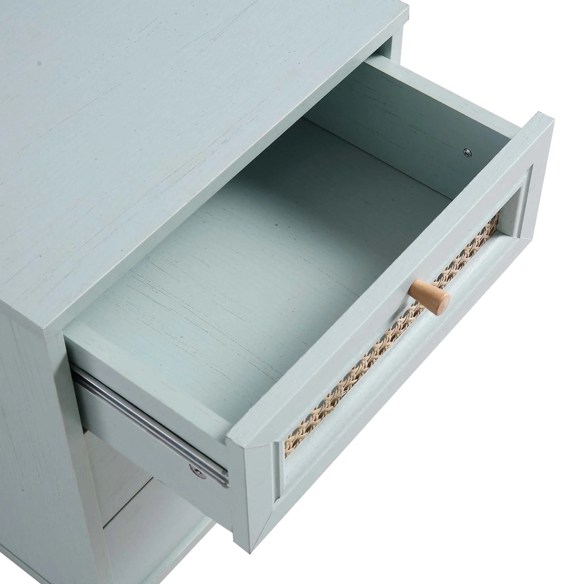 Anya Woven Rattan 3-Drawer Bedside Table in Mint Colour - Image 10