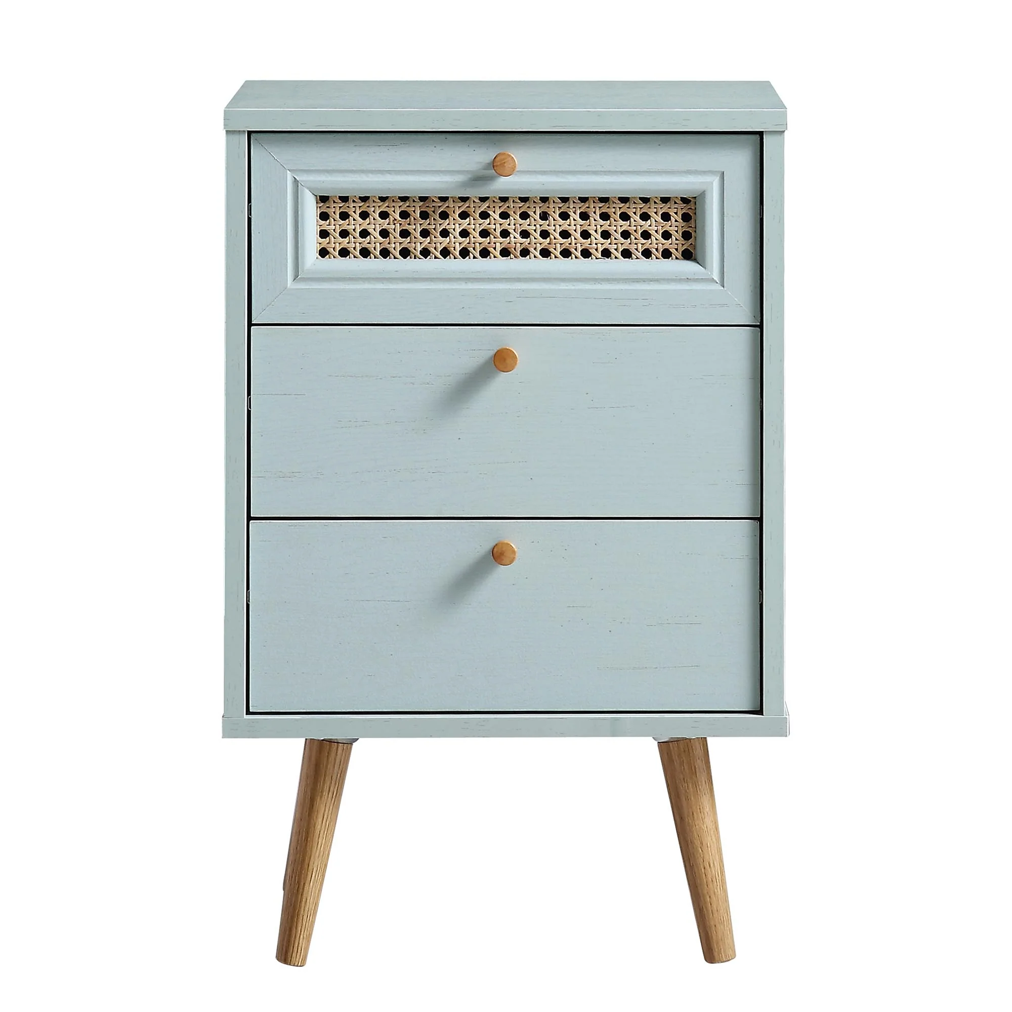 Anya Woven Rattan 3-Drawer Bedside Table in Mint Colour - Image 3