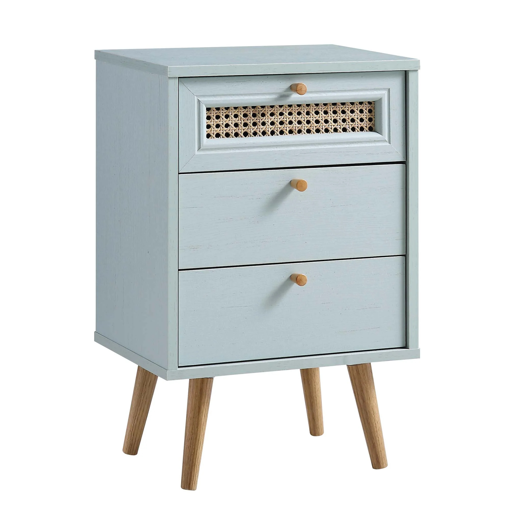 Anya Woven Rattan 3-Drawer Bedside Table in Mint Colour - Image 4