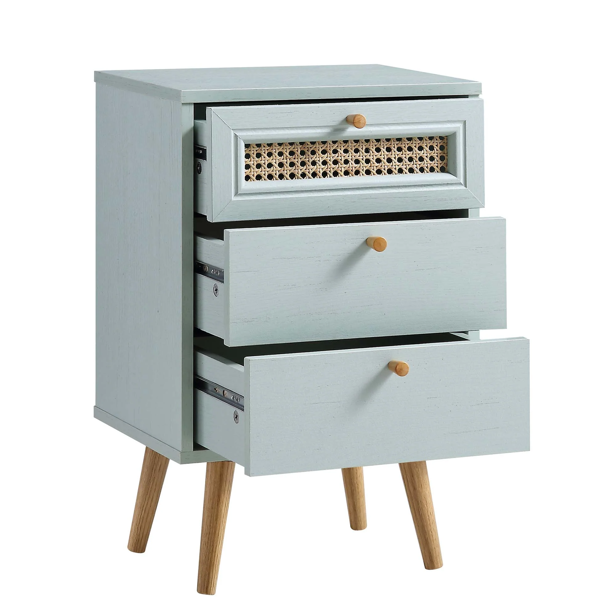 Anya Woven Rattan 3-Drawer Bedside Table in Mint Colour - Image 6