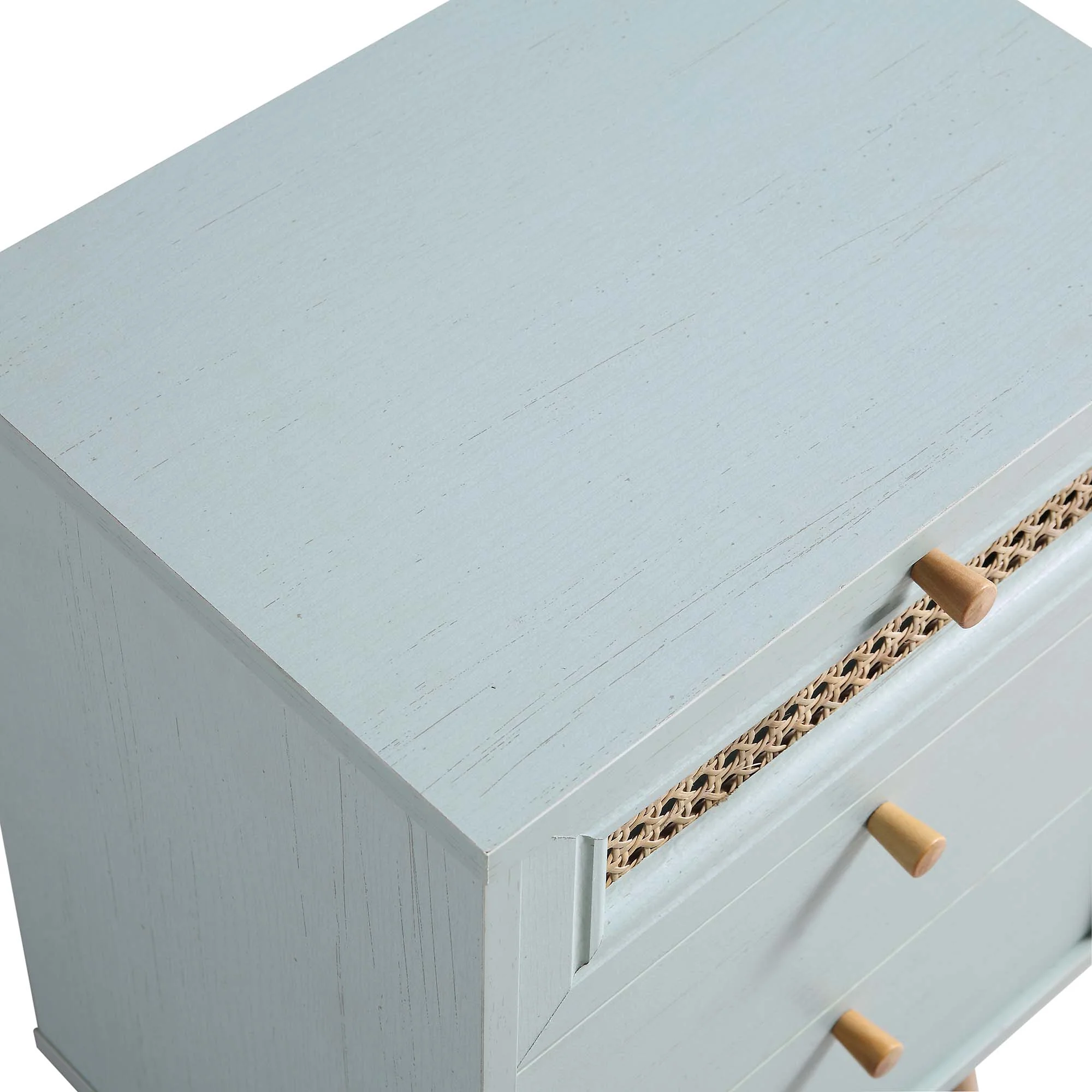Anya Woven Rattan 3-Drawer Bedside Table in Mint Colour - Image 9