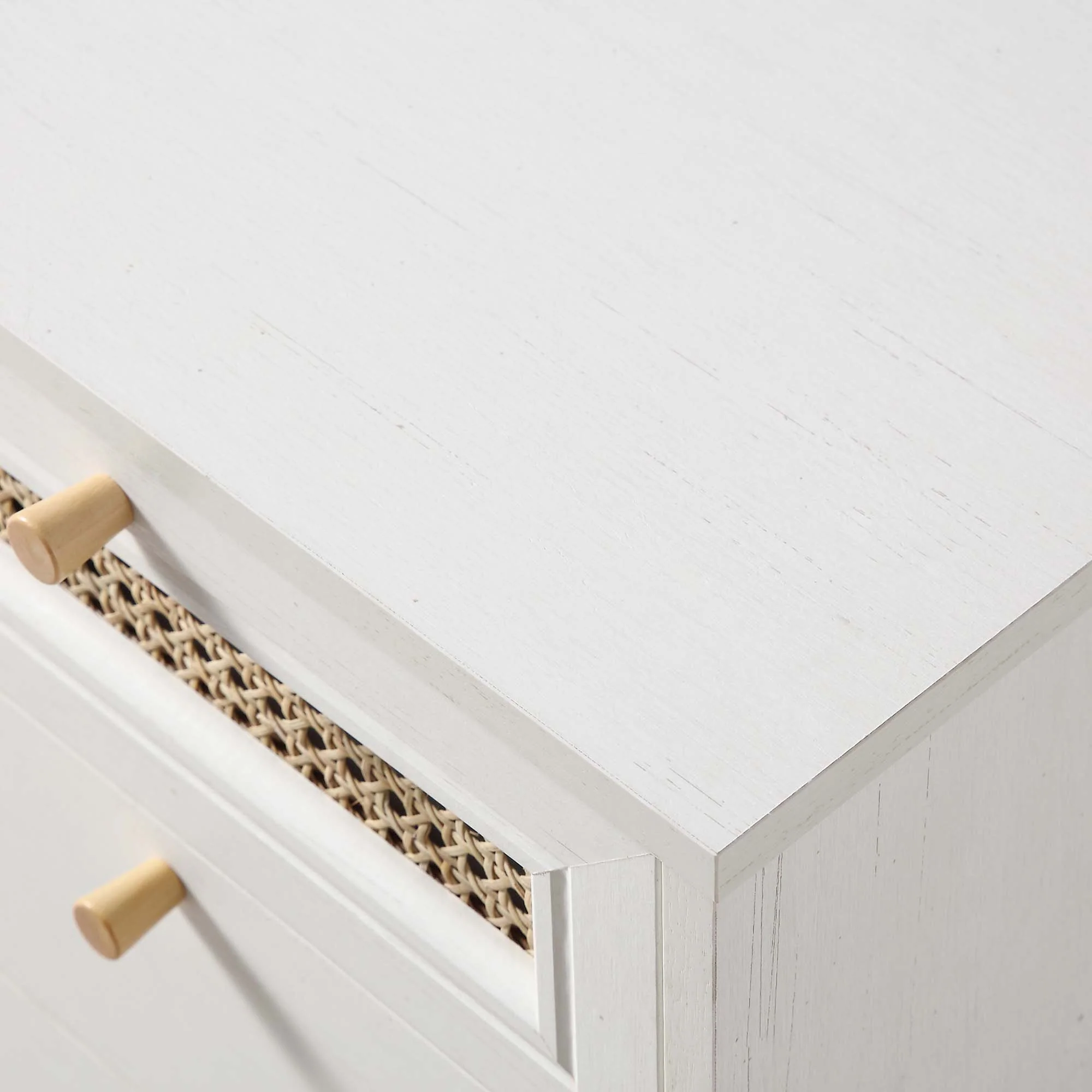 Anya Woven Rattan 3-Drawer Bedside Table in White - Image 10