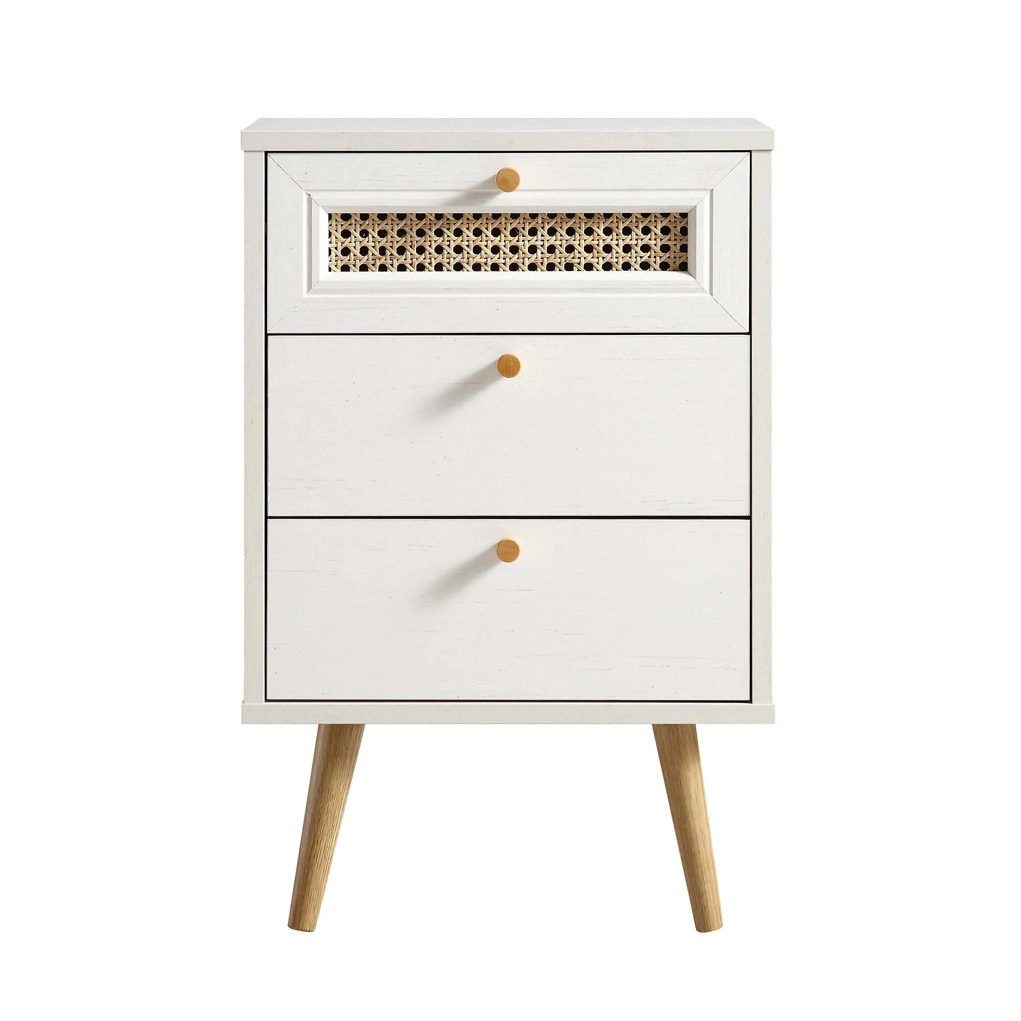 Anya Woven Rattan 3-Drawer Bedside Table in White - Image 3