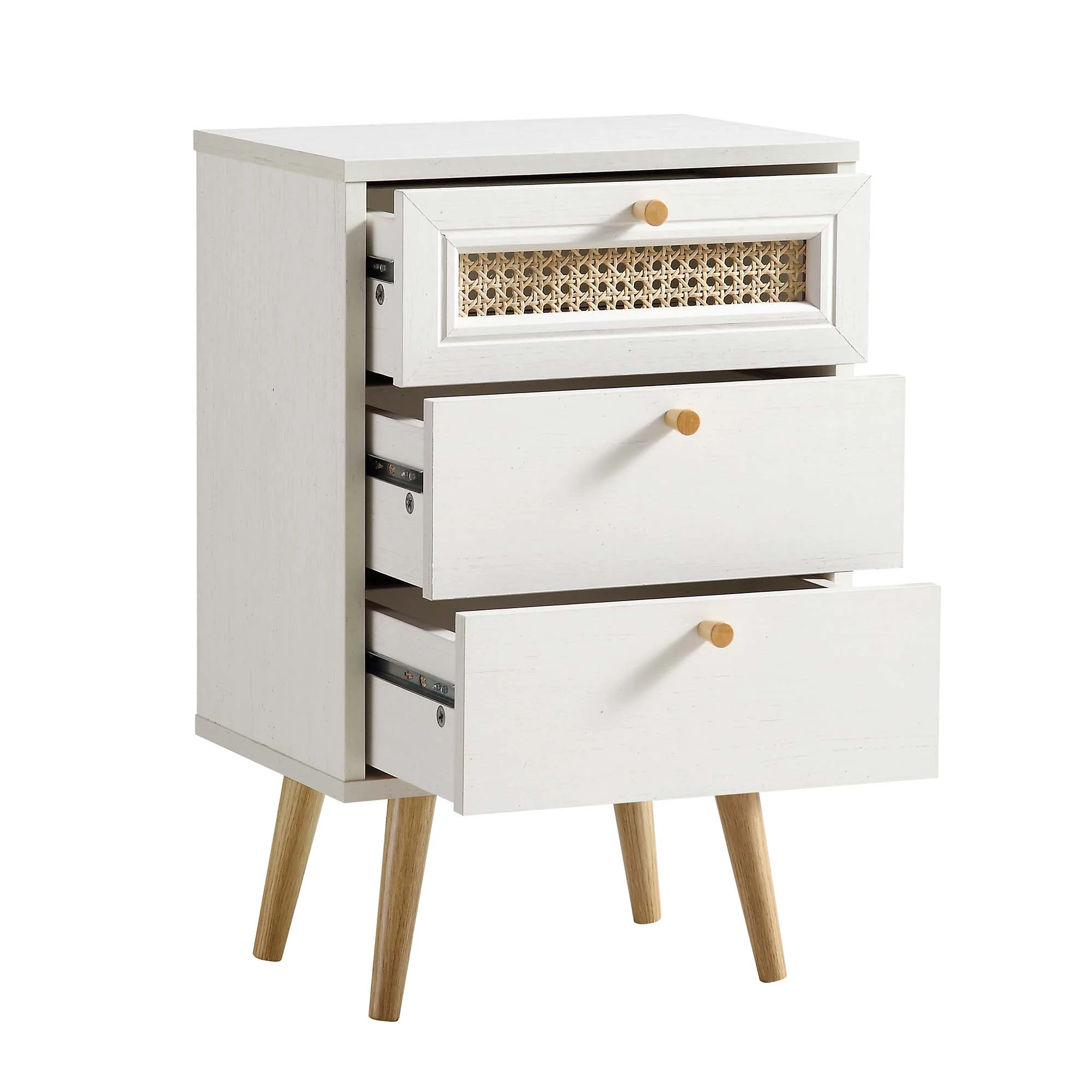 Anya Woven Rattan 3-Drawer Bedside Table in White - Image 6