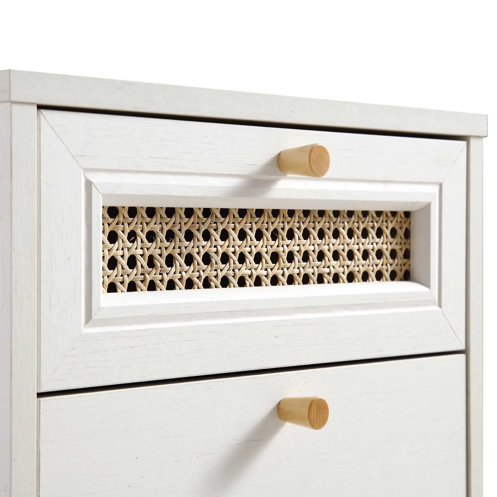 Anya Woven Rattan 3-Drawer Bedside Table in White - Image 9