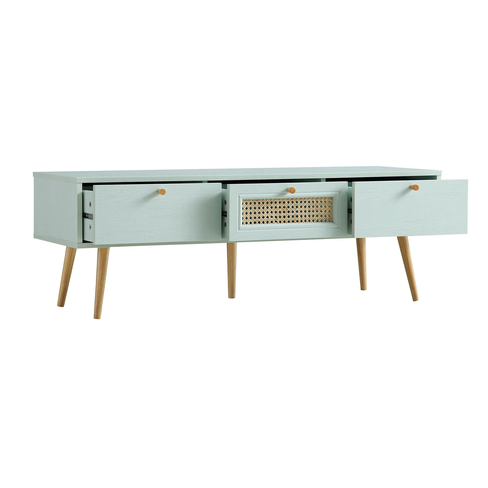 Anya Woven Rattan 3-Drawer TV Unit in Mint - Image 6