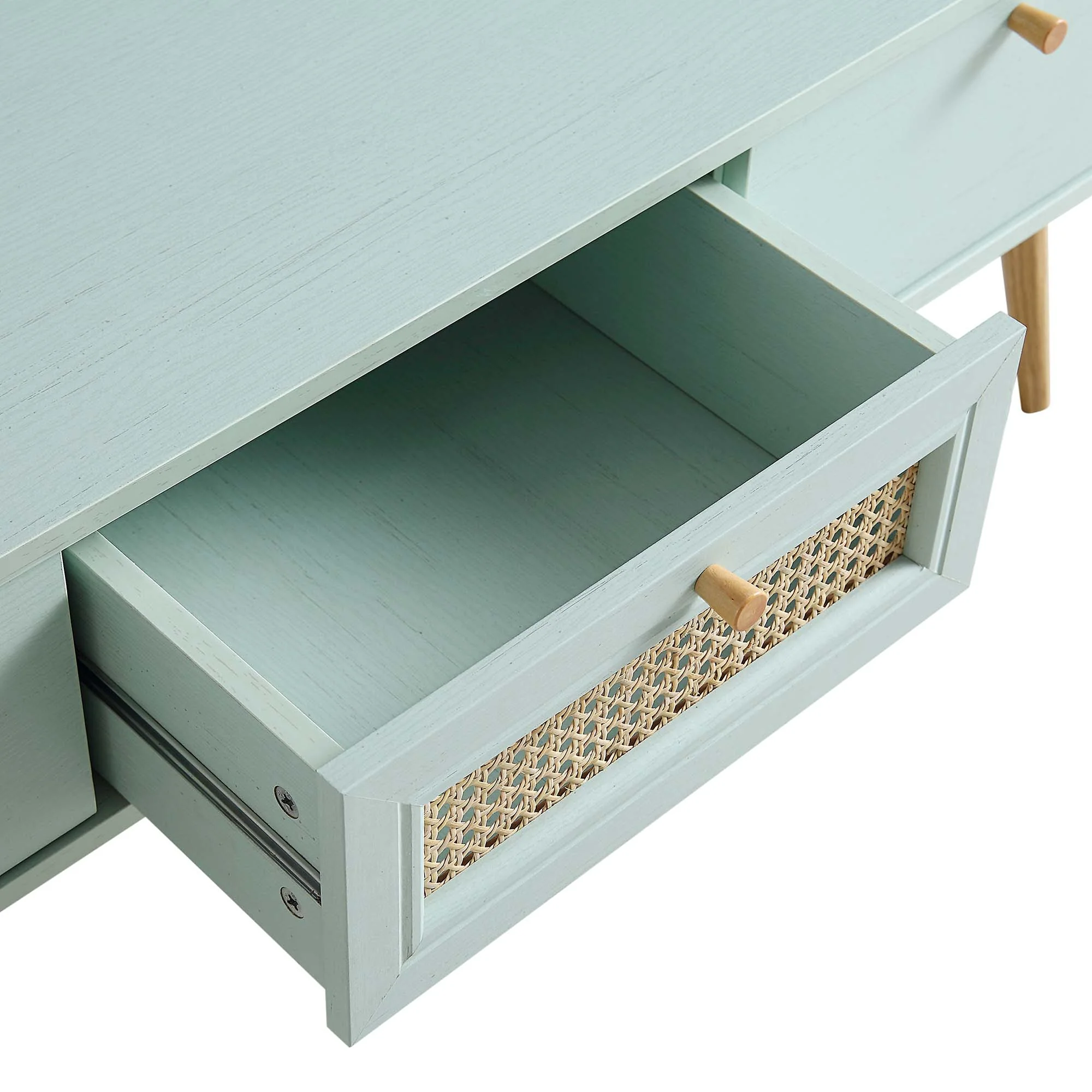 Anya Woven Rattan 3-Drawer TV Unit in Mint - Image 9